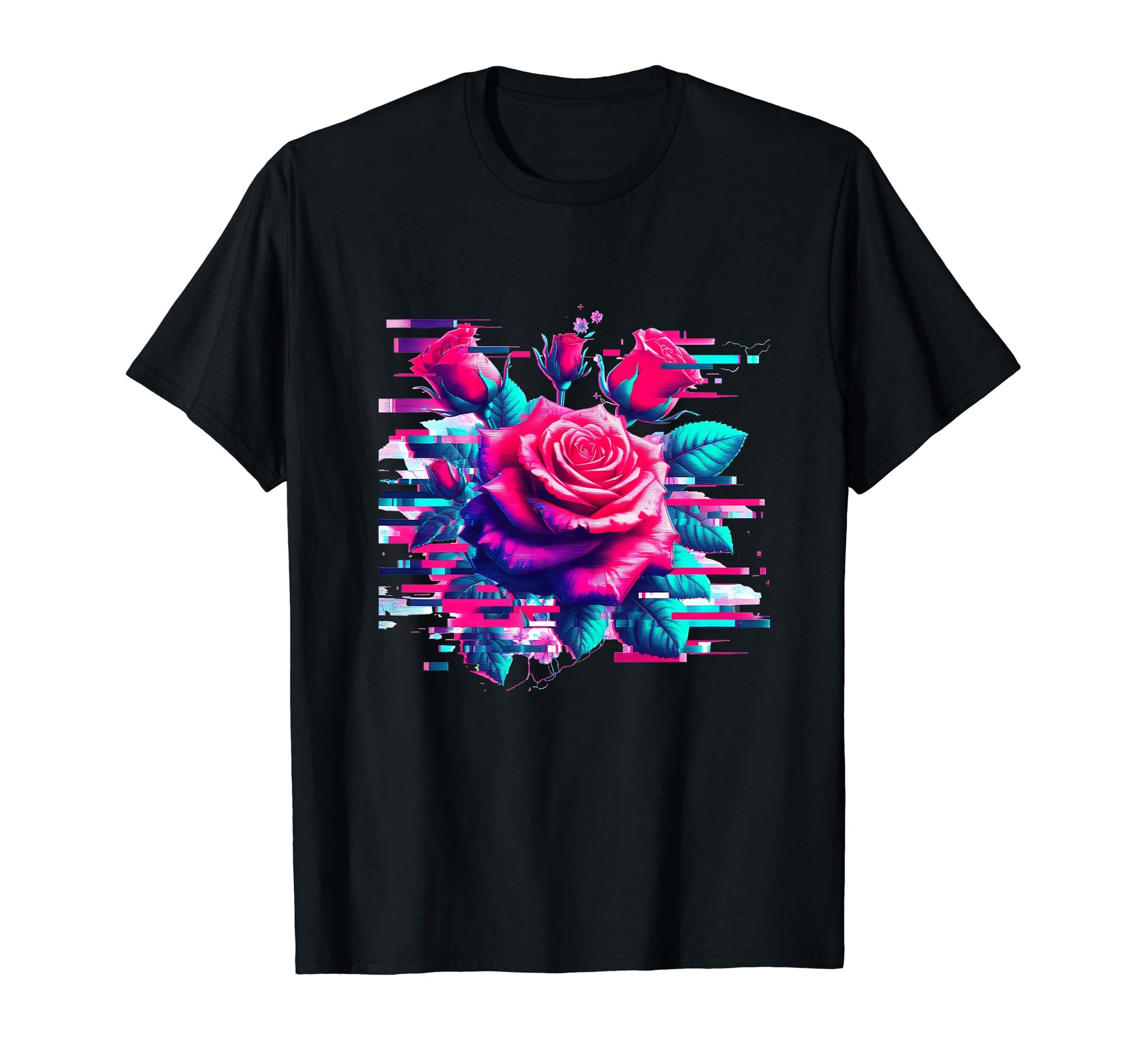Rose Glitch Art Vaporwave Aesthetic Rose T-Shirt - Unique Graphic Unisex - T-Shirt, Sweatshirt, Hoodie