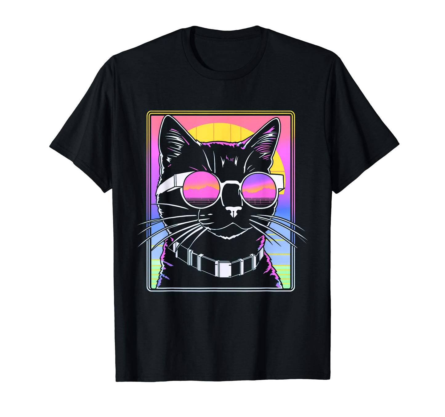 80S Vaporwave Aesthetics Cat T-Shirt - Custom Art Print Unisex - T-Shirt, Sweatshirt, Hoodie