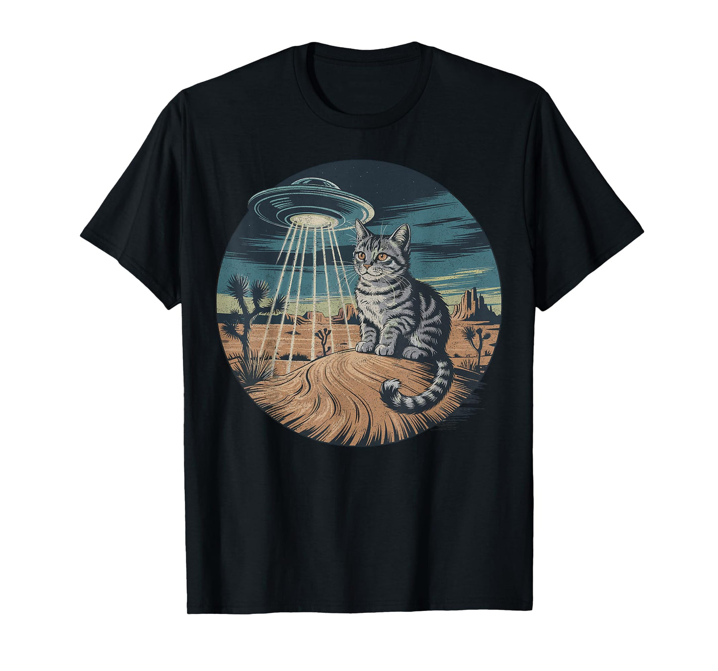 Funny Cat Western Ufo Cowboy Cat T-Shirt - Novelty Apparel for Adults - T-Shirt, Sweatshirt, Hoodie