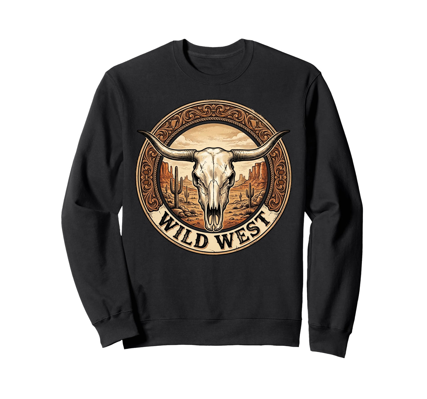 Wild West Cow Skull Western Rodeo Sweatshirt - Aesthetic Graphic Unisex - T-Shirt, Sweatshirt, Hoodie