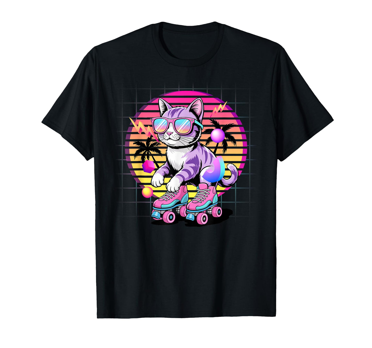 Synthwave Cat Roller Skates 80S T-Shirt - Streetwear Style Unisex - T-Shirt, Sweatshirt, Hoodie