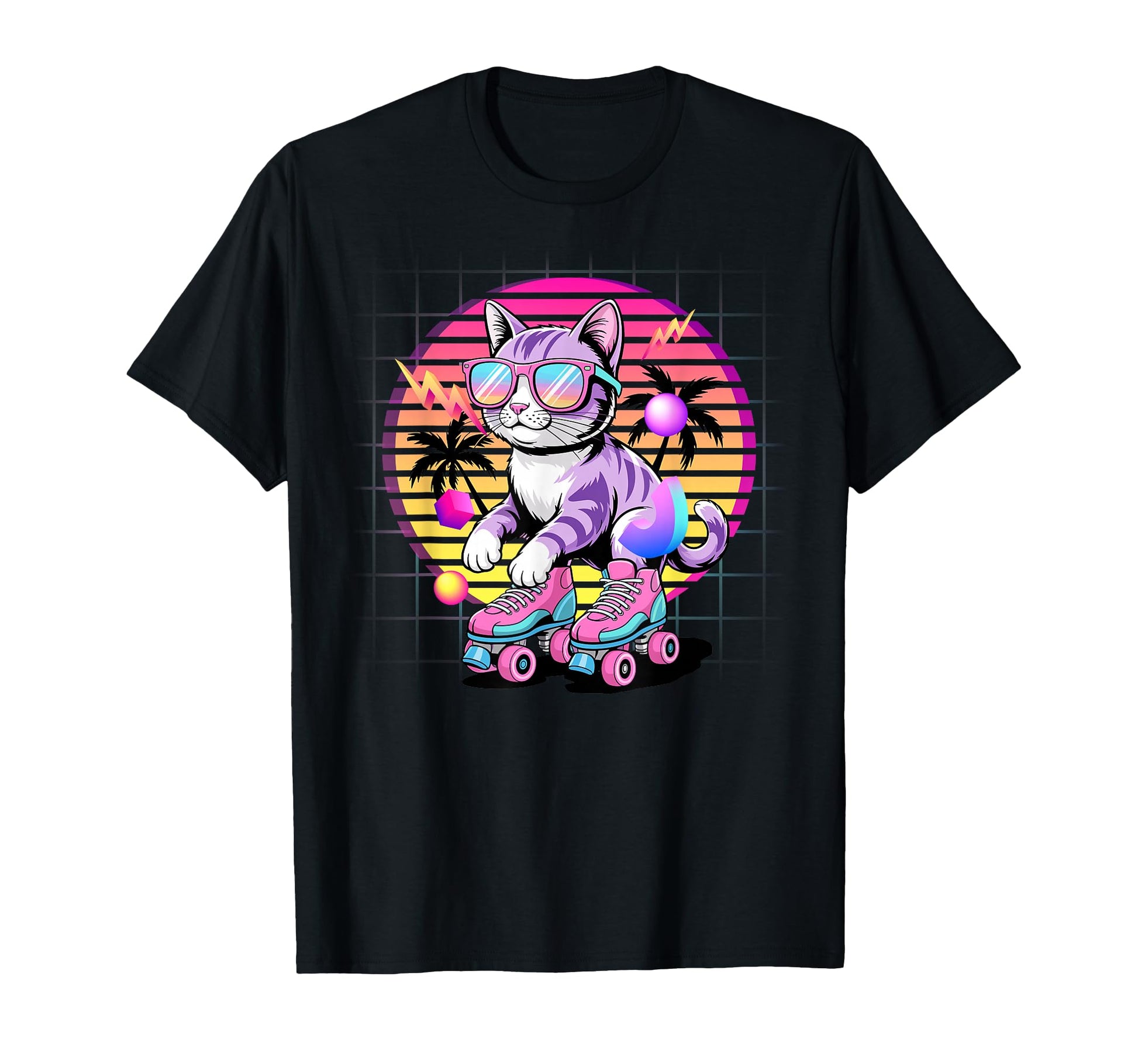 Synthwave Cat Roller Skates 80S T-Shirt - Streetwear Style Unisex - T-Shirt, Sweatshirt, Hoodie