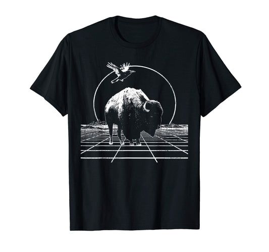 Bison White Wireframe 80S T-Shirt - Graphic Print Unisex - T-Shirt, Sweatshirt, Hoodie