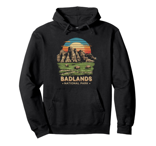 Badlands National Park Bison Sunset Hoodie - Fun Novelty Design for Adults - T-Shirt, Sweatshirt, Hoodie