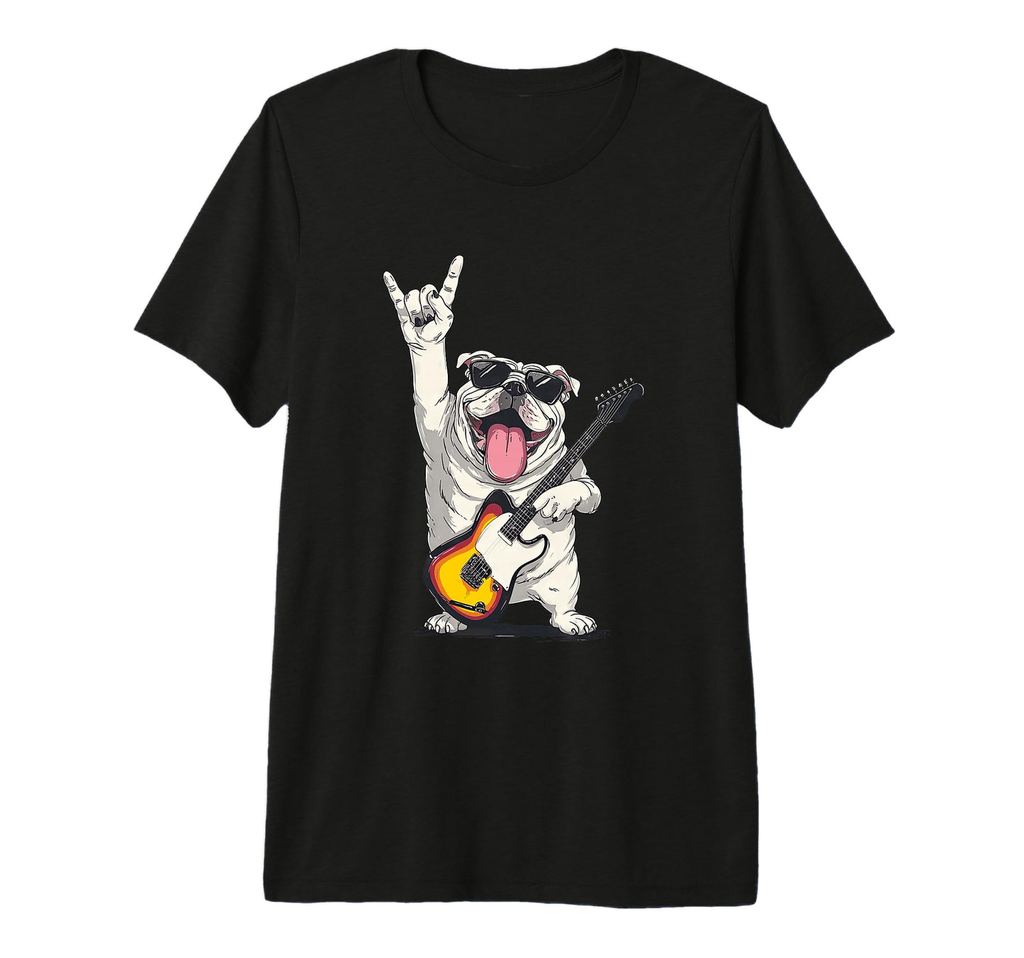 Funny Bulldog Rock Music Guitar Player T-Shirt - Graphic Print for Adults - T-Shirt, Sweatshirt, Hoodie