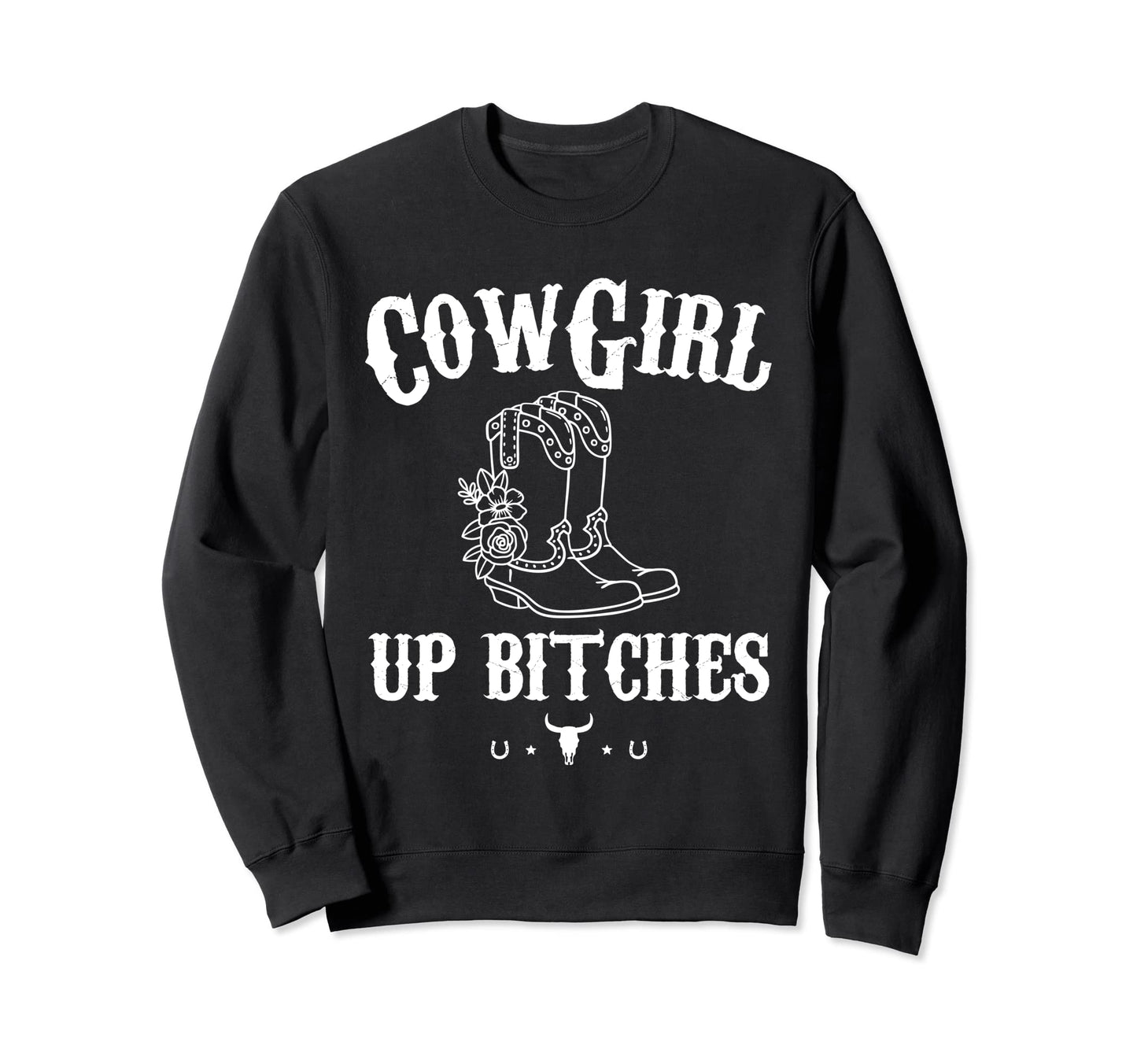 Western Cowgirl Yeehaw Hippie Boho Cow Sweatshirt - Unique Graphic Unisex - T-Shirt, Sweatshirt, Hoodie