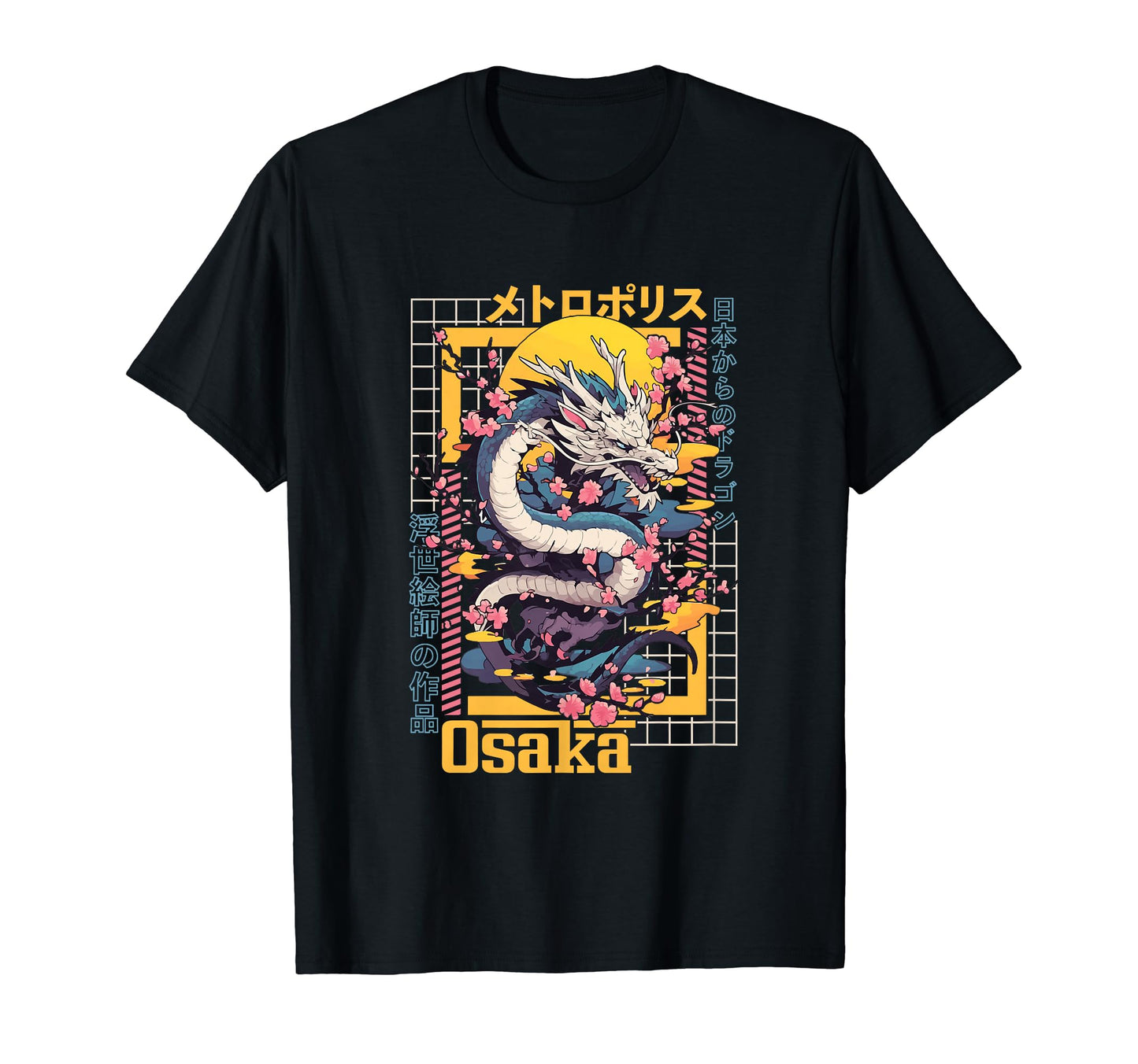 Osaka City Synthwave 80S Dragon Asian T-Shirt - Novelty Apparel for Adults - T-Shirt, Sweatshirt, Hoodie