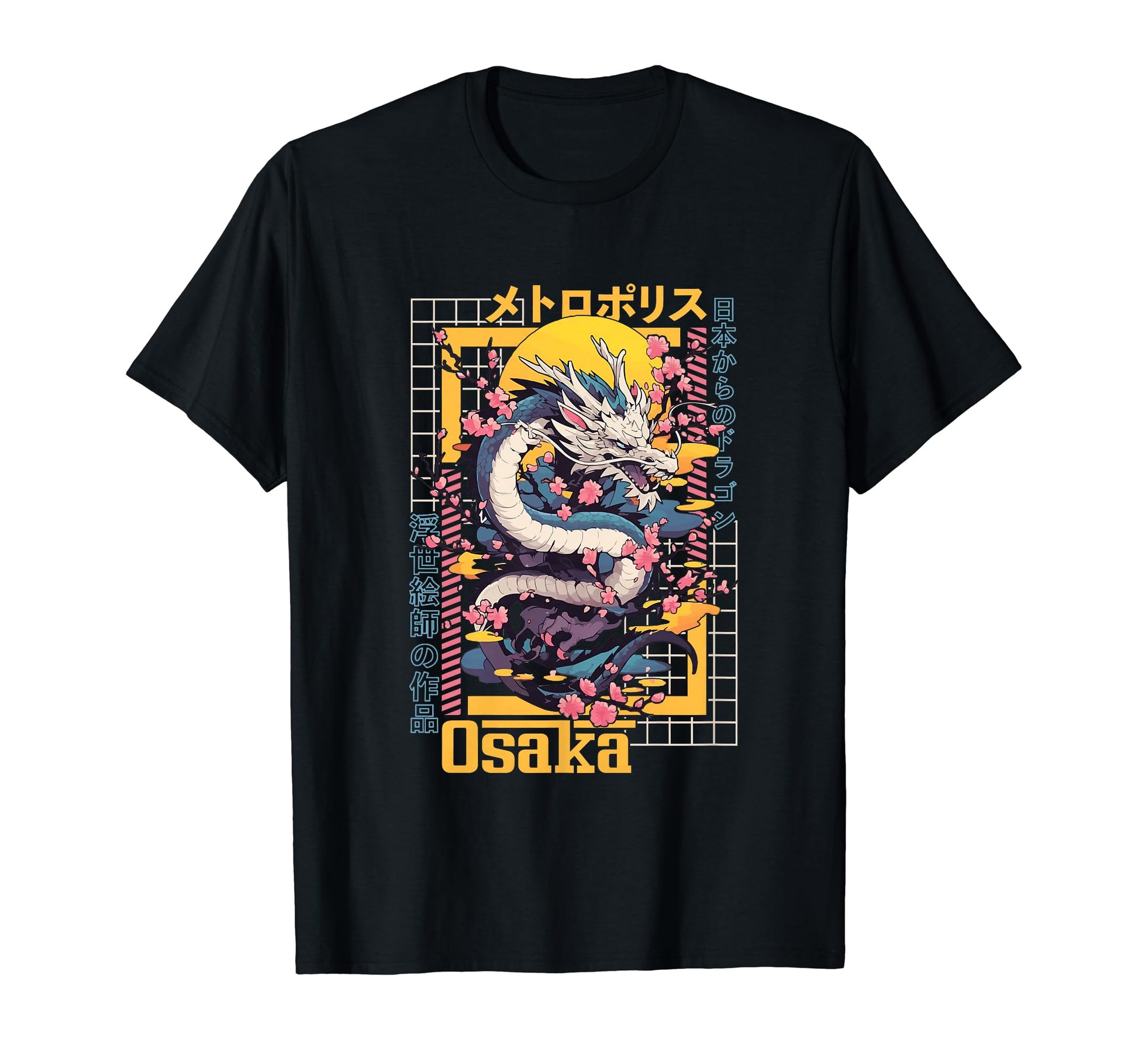 Osaka City Synthwave 80S Dragon Asian T-Shirt - Novelty Apparel for Adults - T-Shirt, Sweatshirt, Hoodie