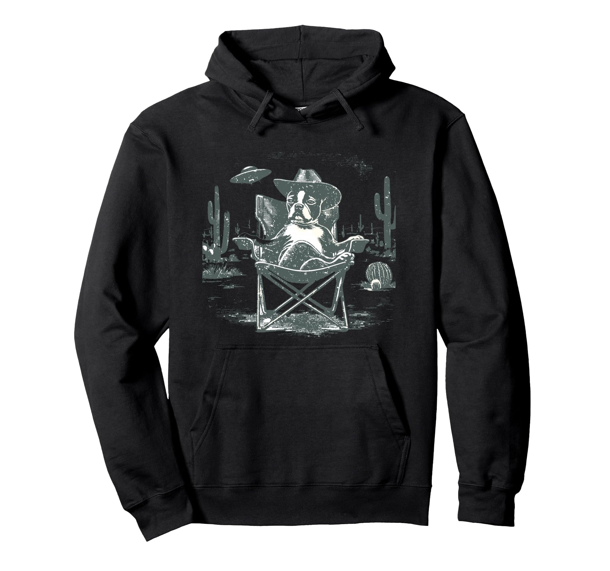 Boston Terrier Ufo Western Hoodie - Fun Novelty Design Men Women - T-Shirt, Sweatshirt, Hoodie