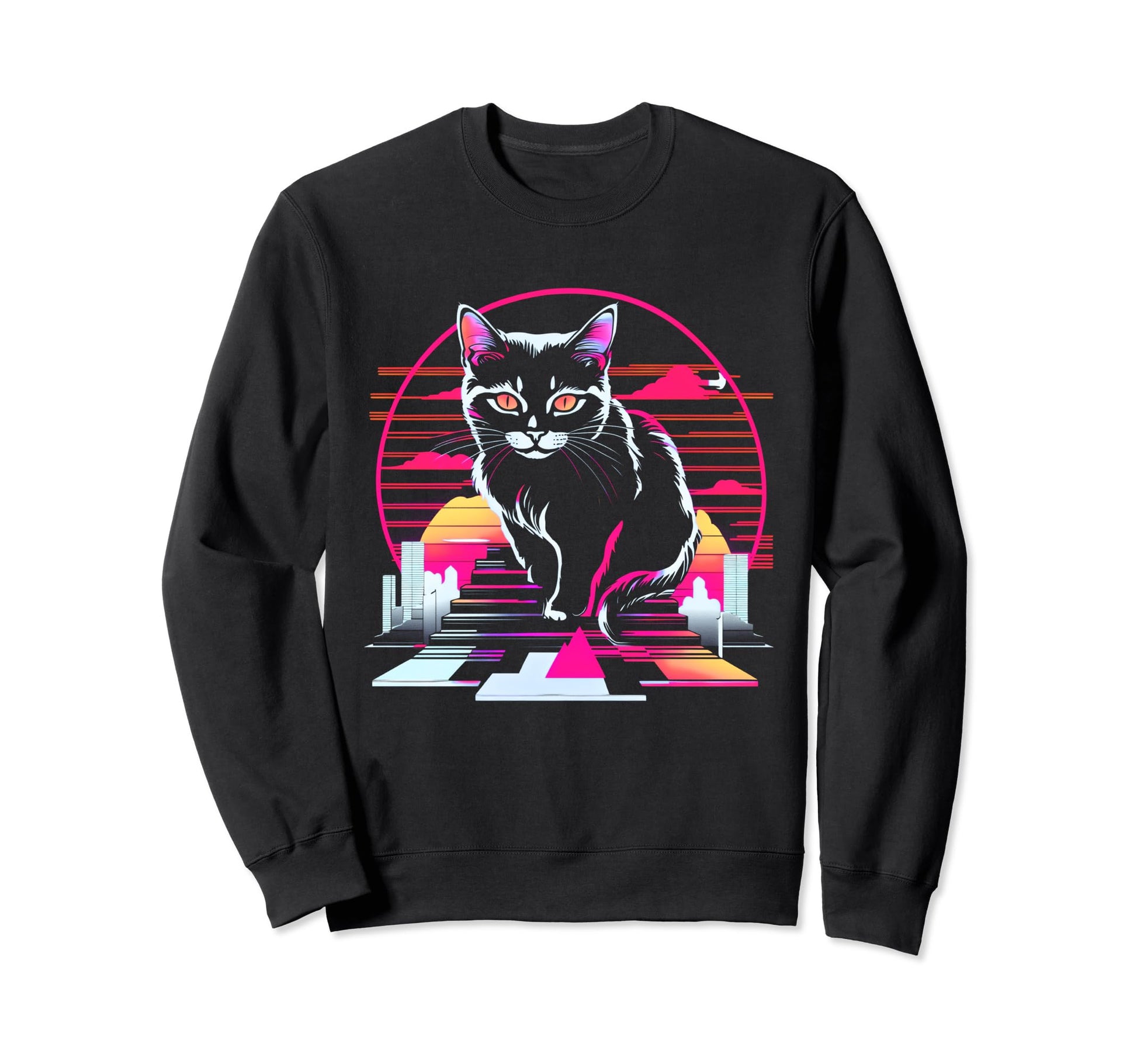 Sunset Vaporwave Aesthetic Cat Sweatshirt - Fun Novelty Design Unisex - T-Shirt, Sweatshirt, Hoodie