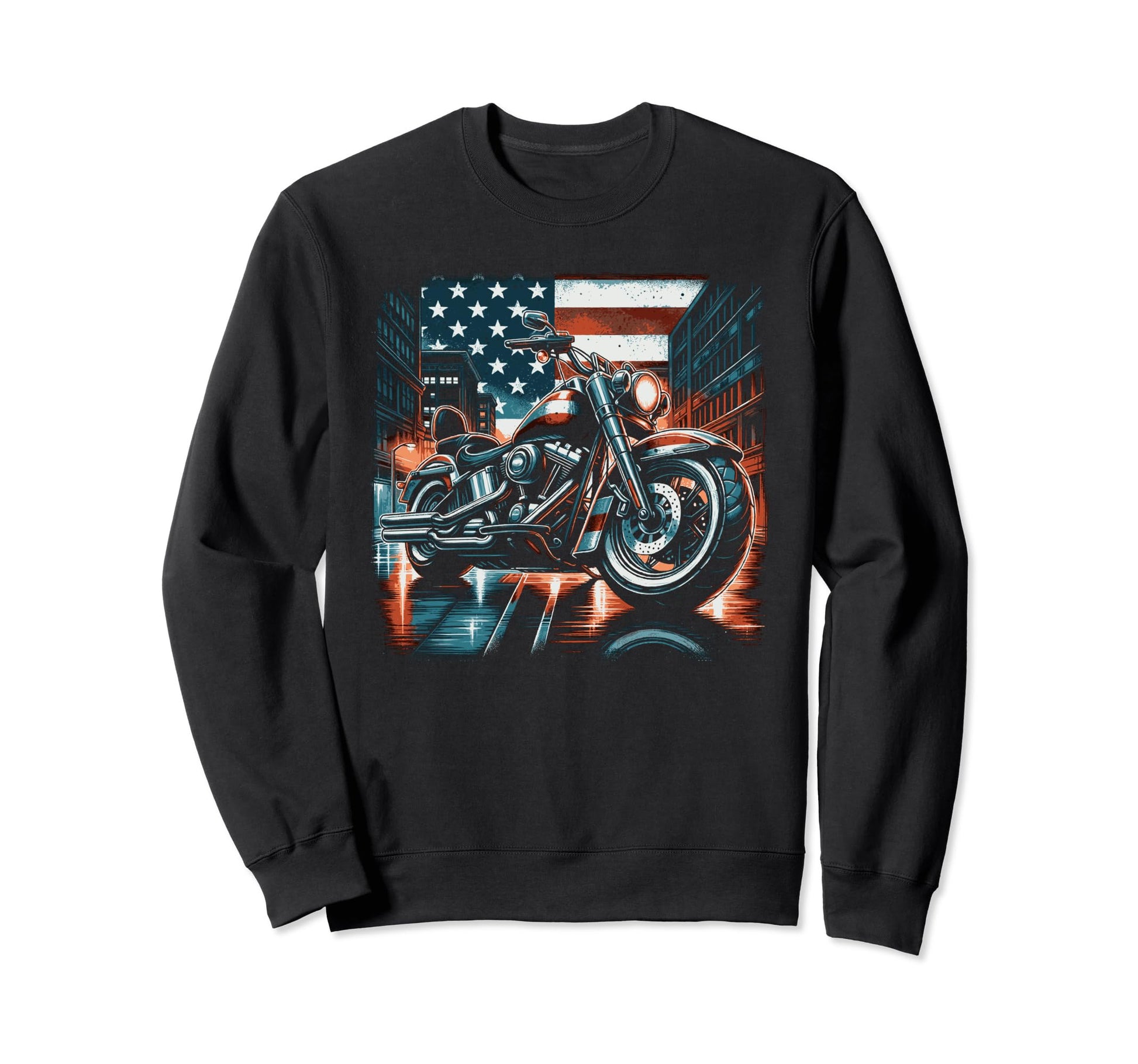 Motorcycle Rider American Flag Sweatshirt - Graphic Print for Adults - T-Shirt, Sweatshirt, Hoodie