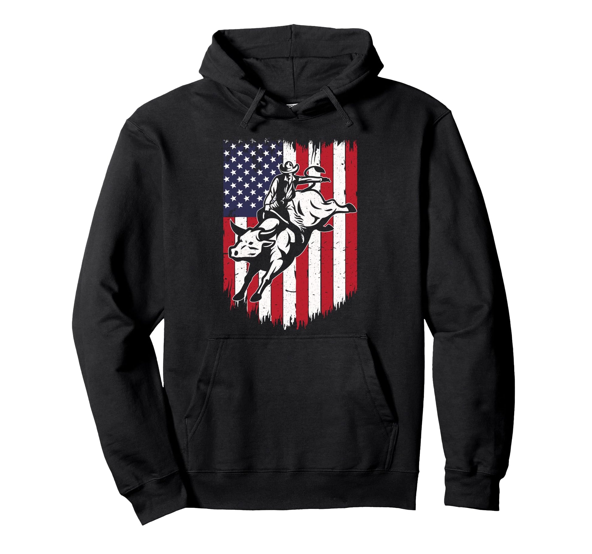 Us American Flag Bull Riding Rodeo Bull Hoodie - Novelty Apparel Men Women - T-Shirt, Sweatshirt, Hoodie