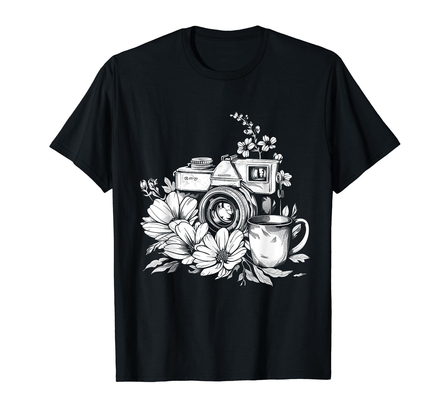 Photographer Coffee Camera Flowers T-Shirt - Graphic Print for Adults - T-Shirt, Sweatshirt, Hoodie