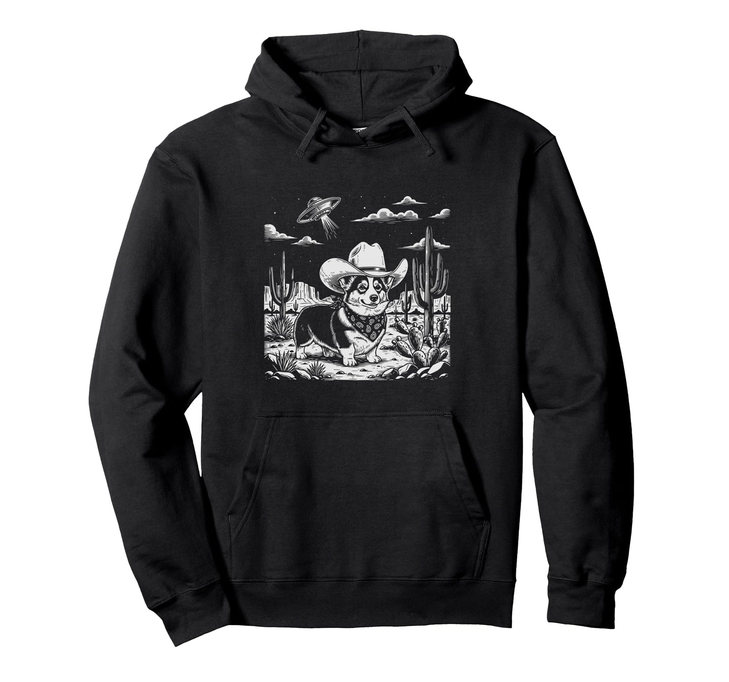 Western Corgi Cowboy Ufo Dog Hoodie - Graphic Print Men Women - T-Shirt, Sweatshirt, Hoodie