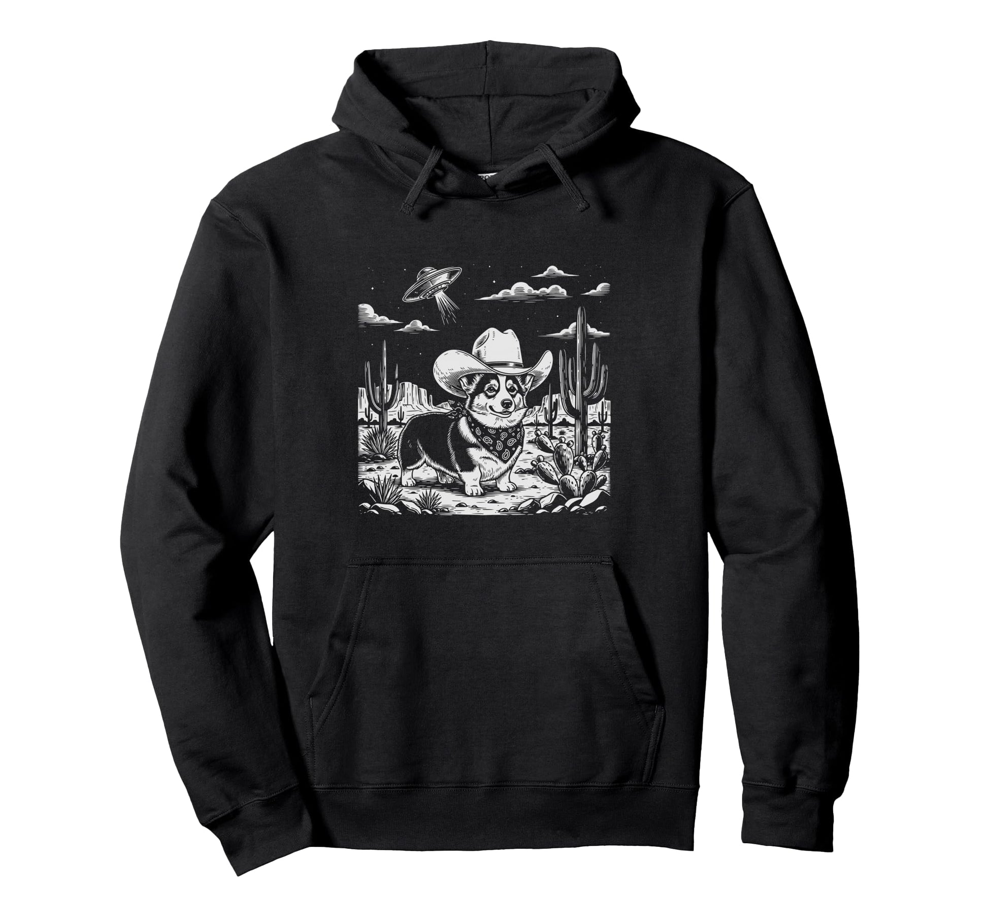 Western Corgi Cowboy Ufo Dog Hoodie - Graphic Print Men Women - T-Shirt, Sweatshirt, Hoodie