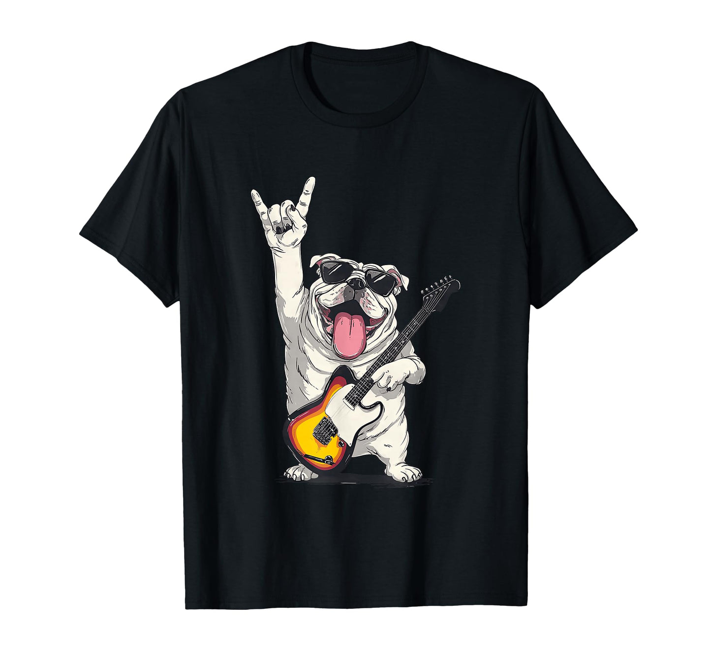 Funny Bulldog Rock Music Guitar Player T-Shirt - Fun Novelty Design Unisex - T-Shirt, Sweatshirt, Hoodie