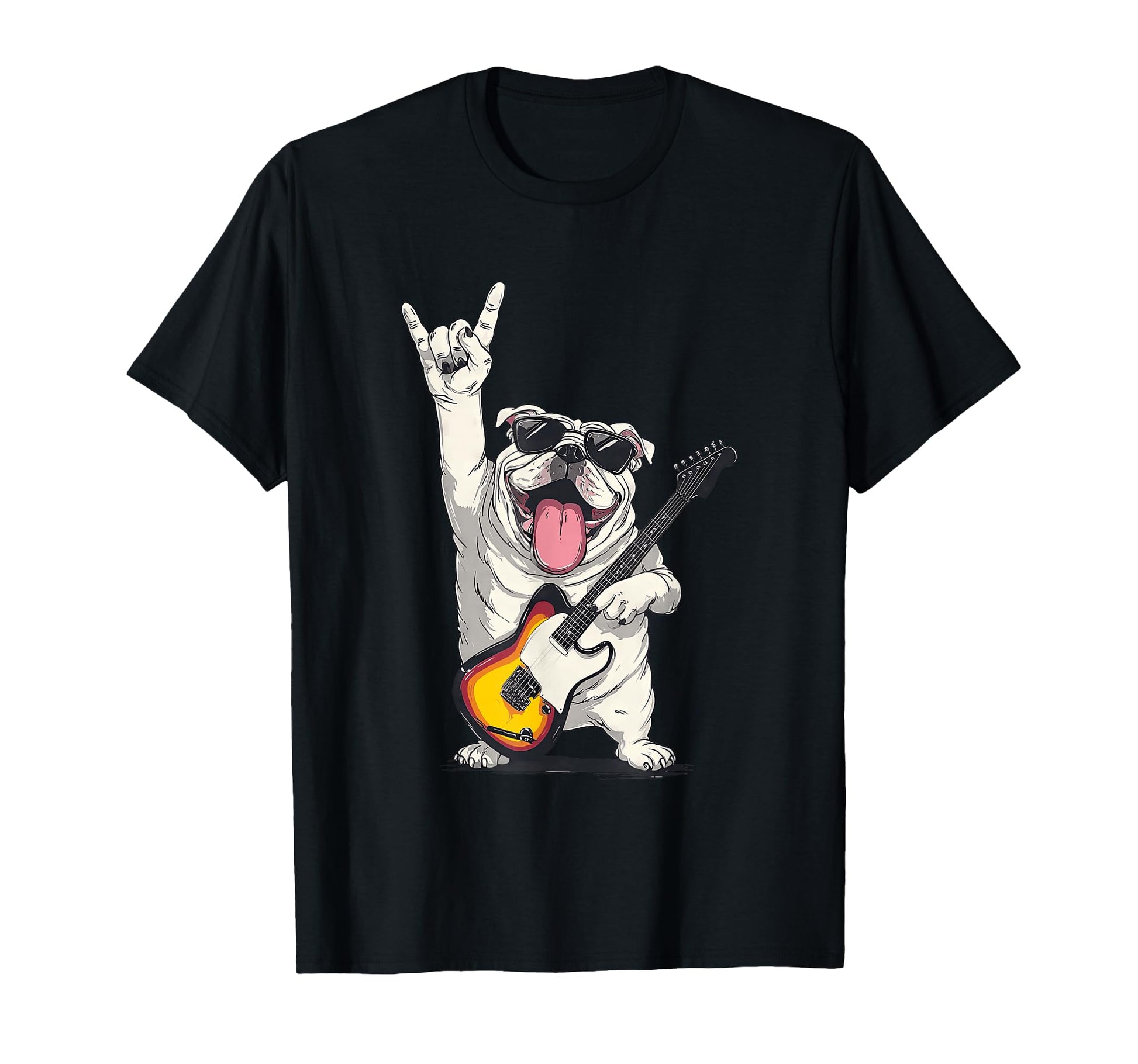 Funny Bulldog Rock Music Guitar Player T-Shirt - Fun Novelty Design Unisex - T-Shirt, Sweatshirt, Hoodie