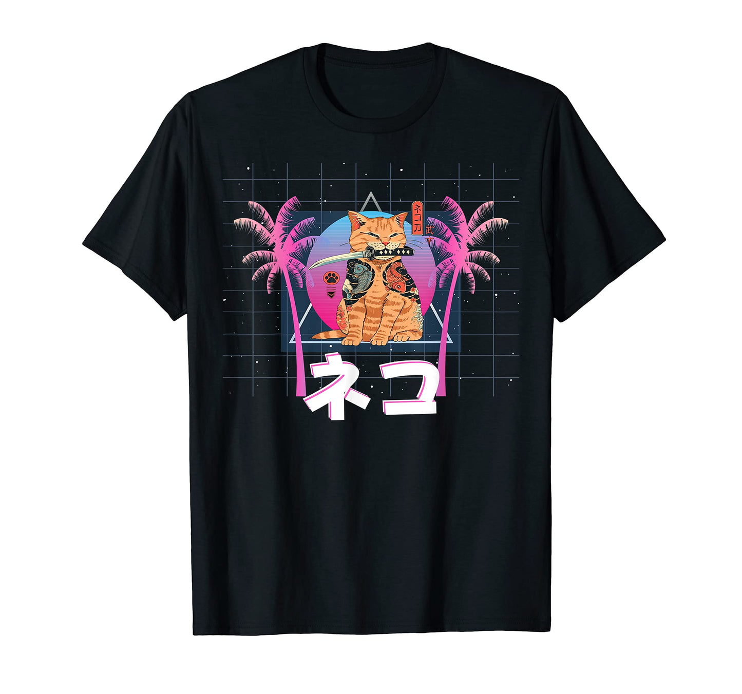 Japanese Samurai Ninja Cat Neko T-Shirt - Graphic Print Men Women - T-Shirt, Sweatshirt, Hoodie
