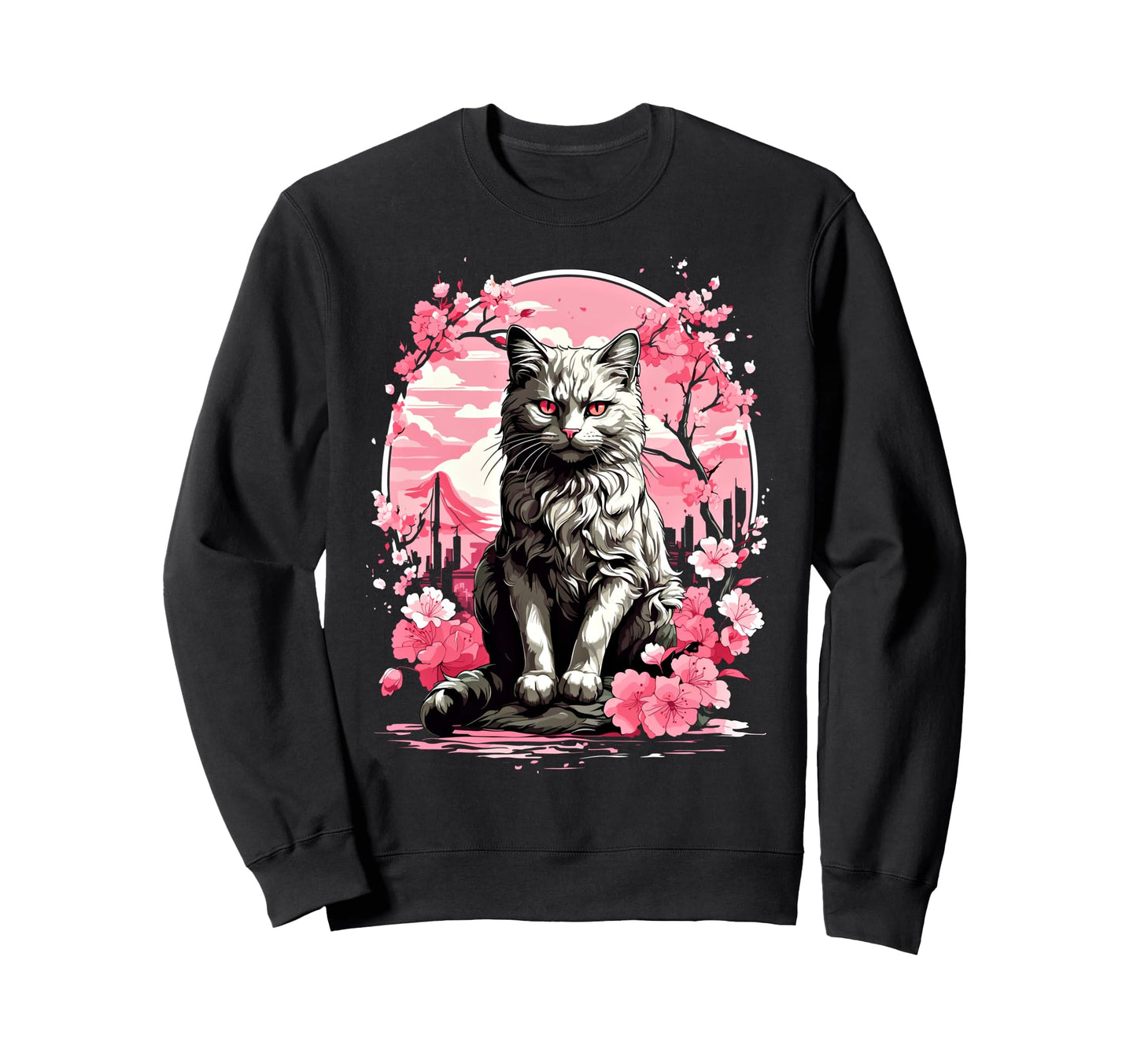 Anime Cat Japanese Aesthetic Japan Sweatshirt - Unique Graphic Men Women - T-Shirt, Sweatshirt, Hoodie