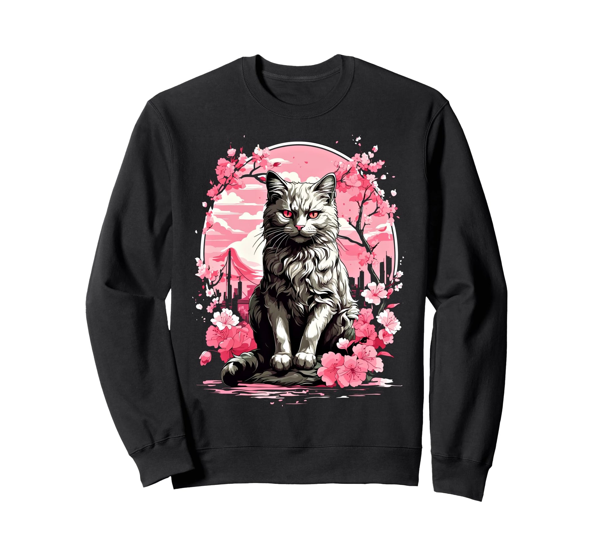 Anime Cat Japanese Aesthetic Japan Sweatshirt - Unique Graphic Men Women - T-Shirt, Sweatshirt, Hoodie