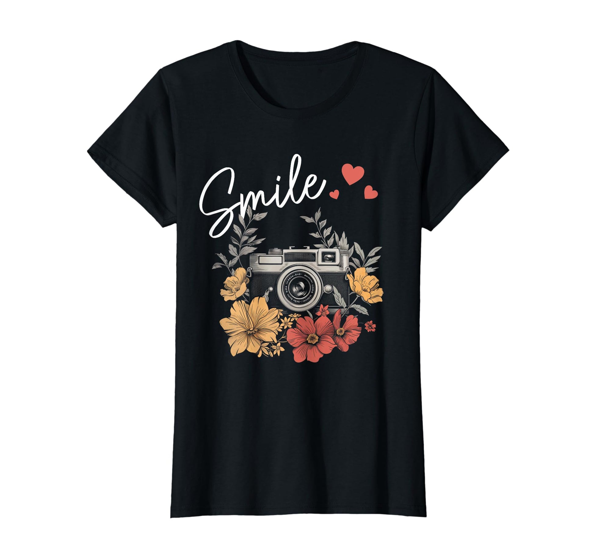 Photographer Smile Camera Flowers T-Shirt - Trendy Graphic Men Women - T-Shirt, Sweatshirt, Hoodie