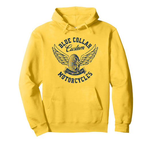 Blue Collar Custom Motorcycles Cleveland Hoodie - Unique Graphic Men Women - T-Shirt, Sweatshirt, Hoodie