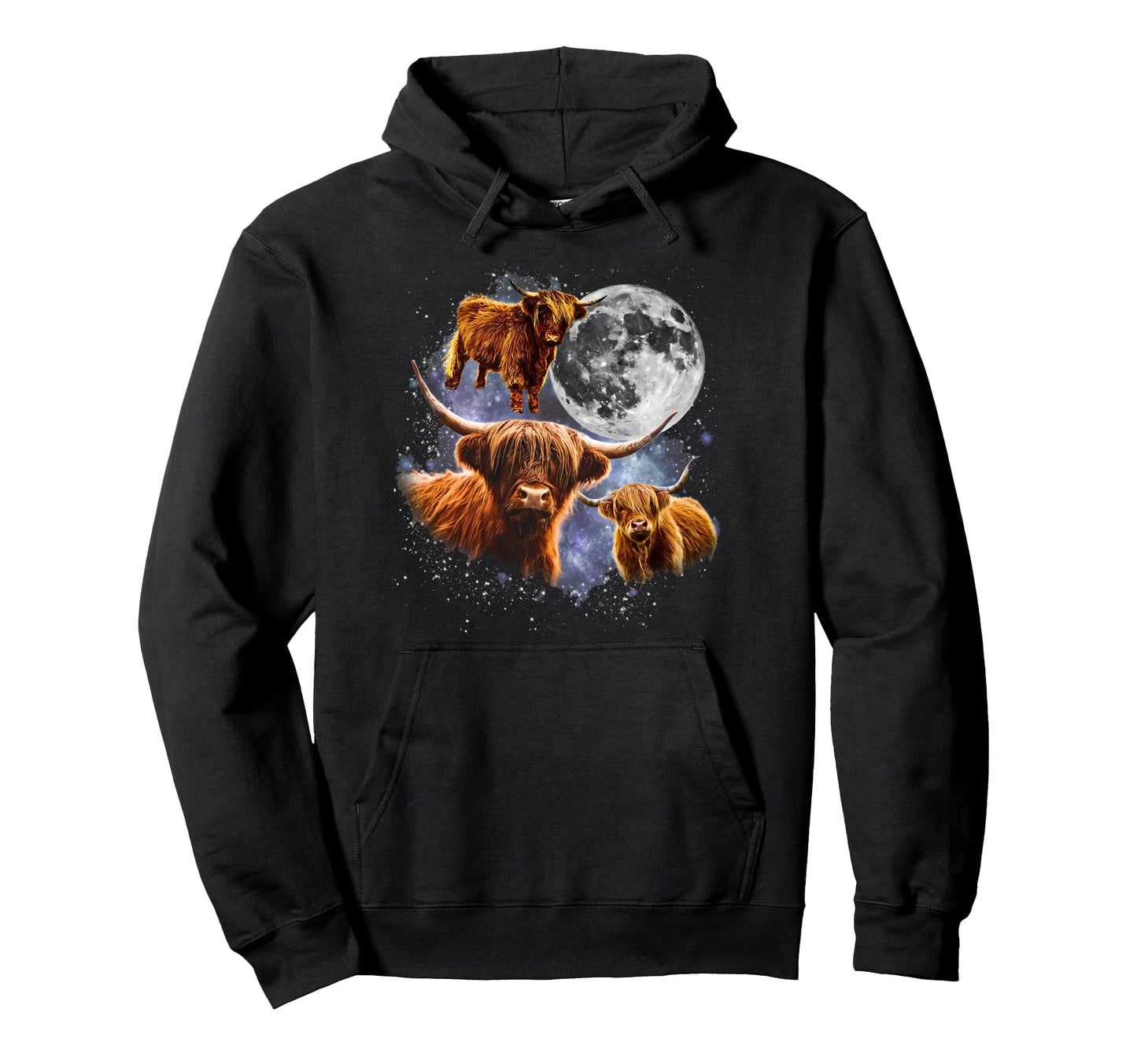 Three Highland Cows Scottish Moon Hoodie - Streetwear Style for Adults - T-Shirt, Sweatshirt, Hoodie