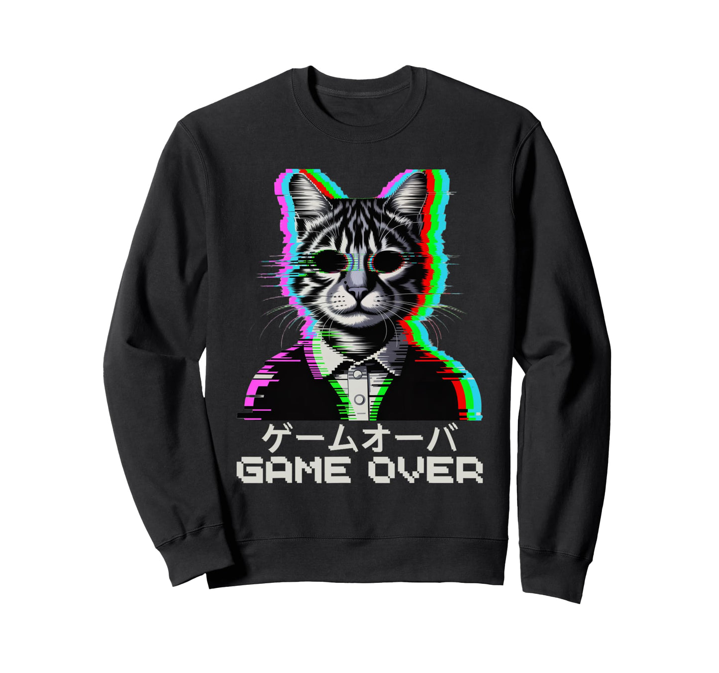 Japanese Vaporwave Cat Game Over Sweatshirt - Aesthetic Graphic Men Women - T-Shirt, Sweatshirt, Hoodie