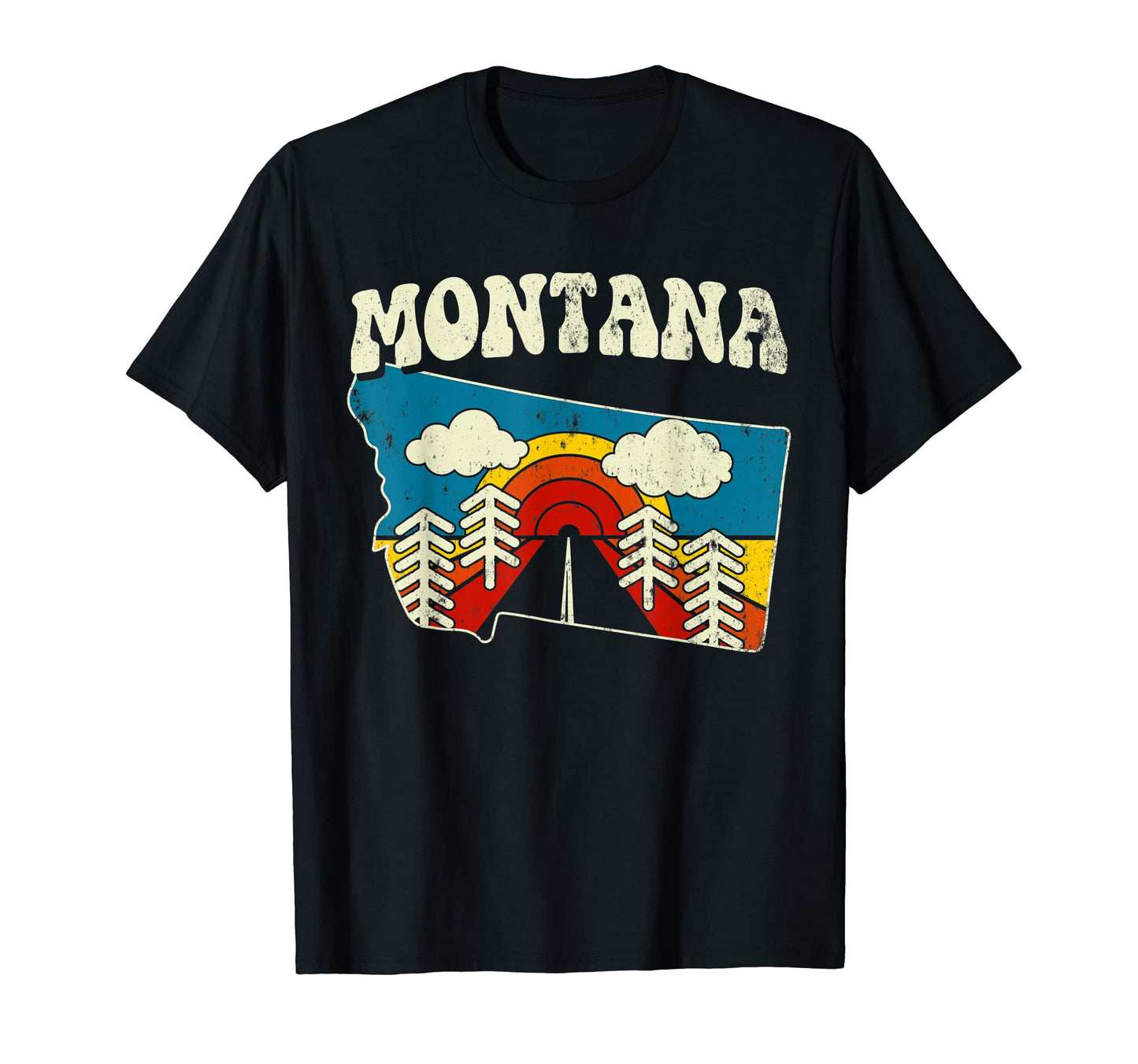Montana State Rainbow Hippie 70S Map T-Shirt - Graphic Print Men Women - T-Shirt, Sweatshirt, Hoodie