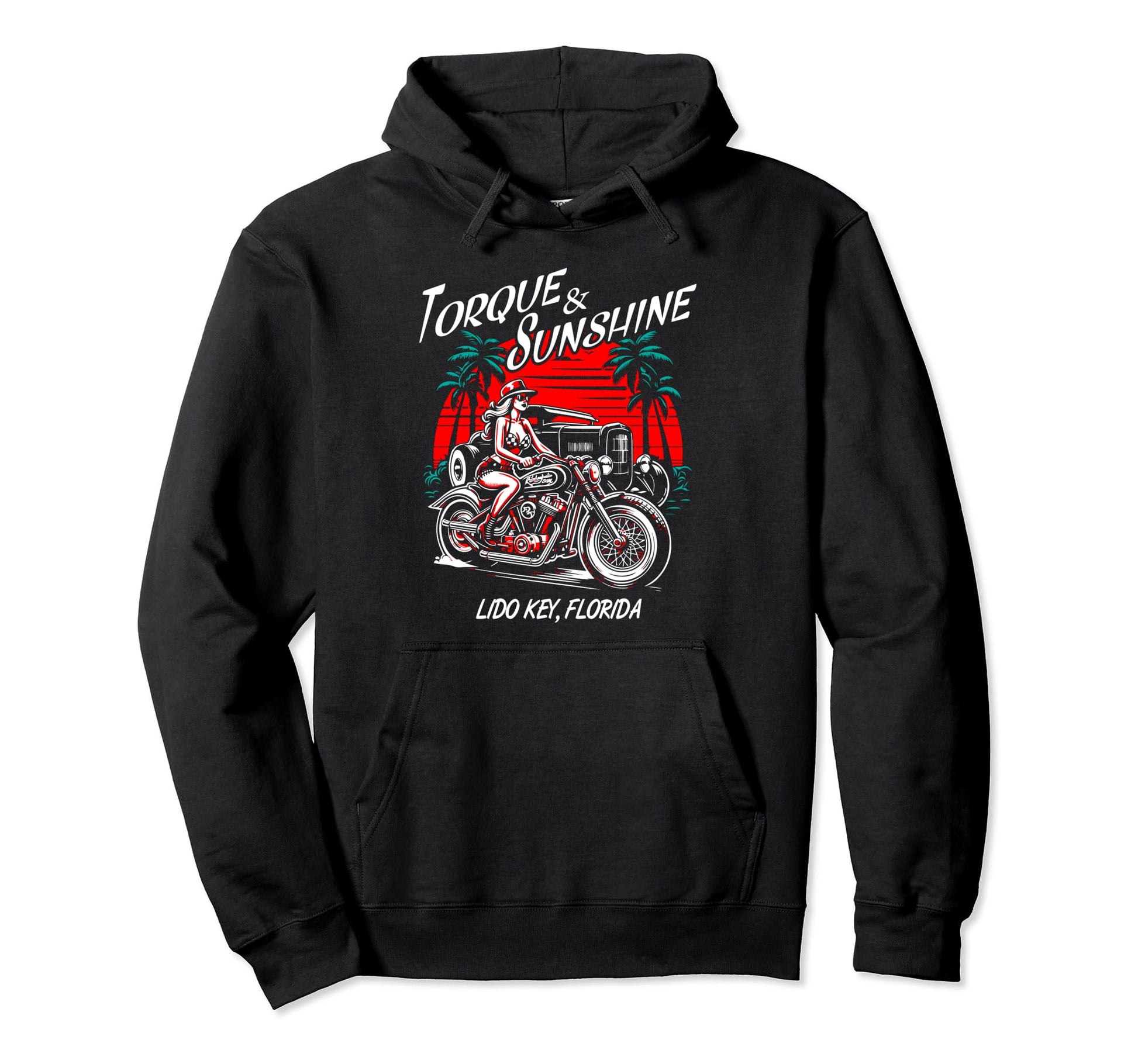 Lido Key Florida Motorcycle Hotrod Hoodie - Custom Art Print Men Women - T-Shirt, Sweatshirt, Hoodie