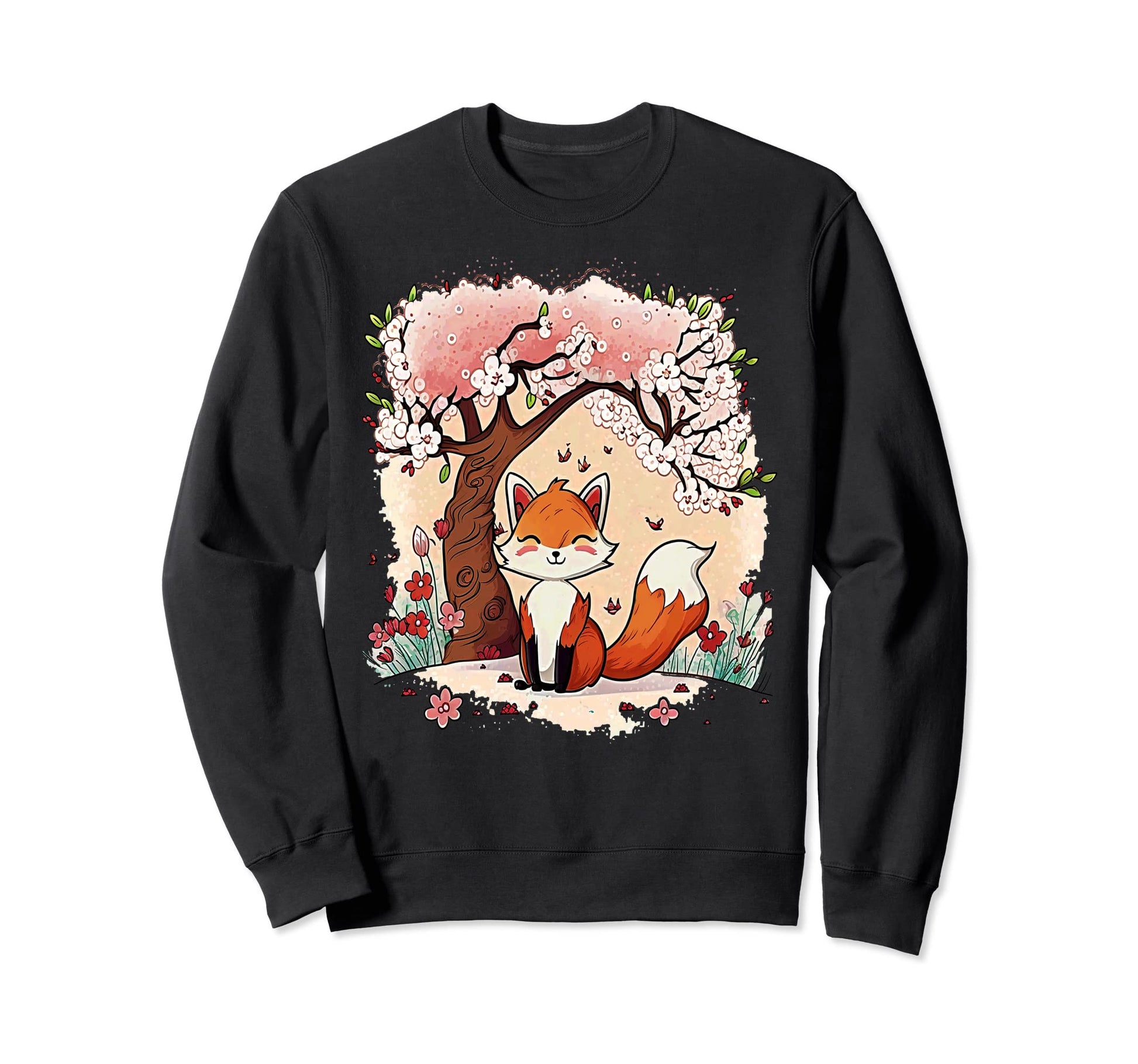 Funny Fox Cherry Blossom Art Japanese Sweatshirt - Novelty Apparel Unisex - T-Shirt, Sweatshirt, Hoodie