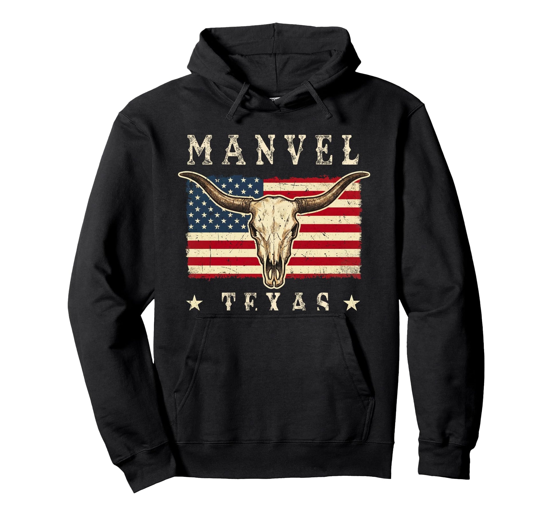 Manvel Texas Western Patriotic Skull Hoodie - Custom Art Print Unisex - T-Shirt, Sweatshirt, Hoodie