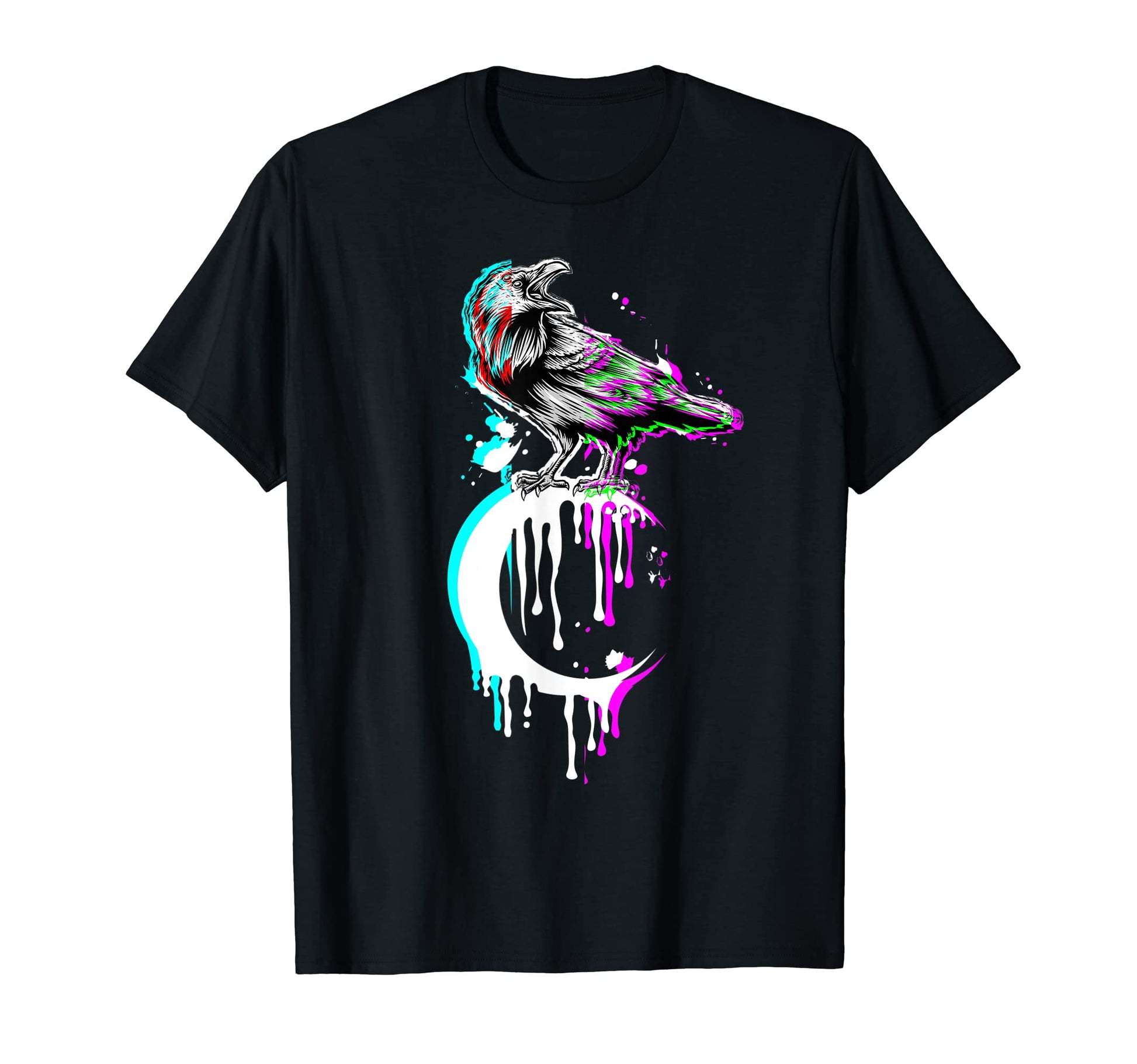 Black Crow Raven Crescent Moon Occult T-Shirt - Minimalist Print Unisex - T-Shirt, Sweatshirt, Hoodie