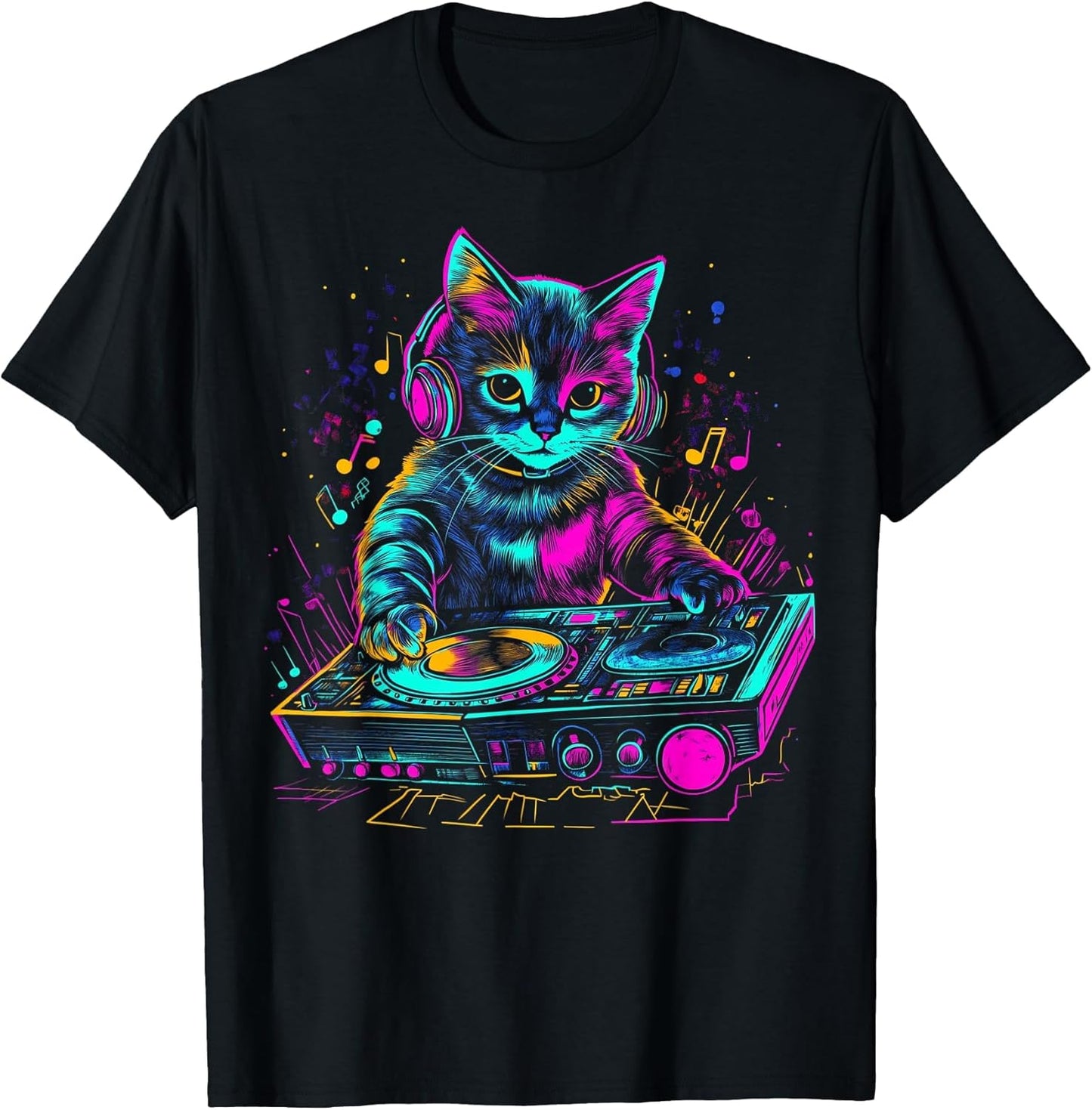 DJ Cat Techno EDM Rave Graphic Men Womens Kids - Adult & Kids T-Shirts, Sweatshirts & Hoodies apparel design preview 1
