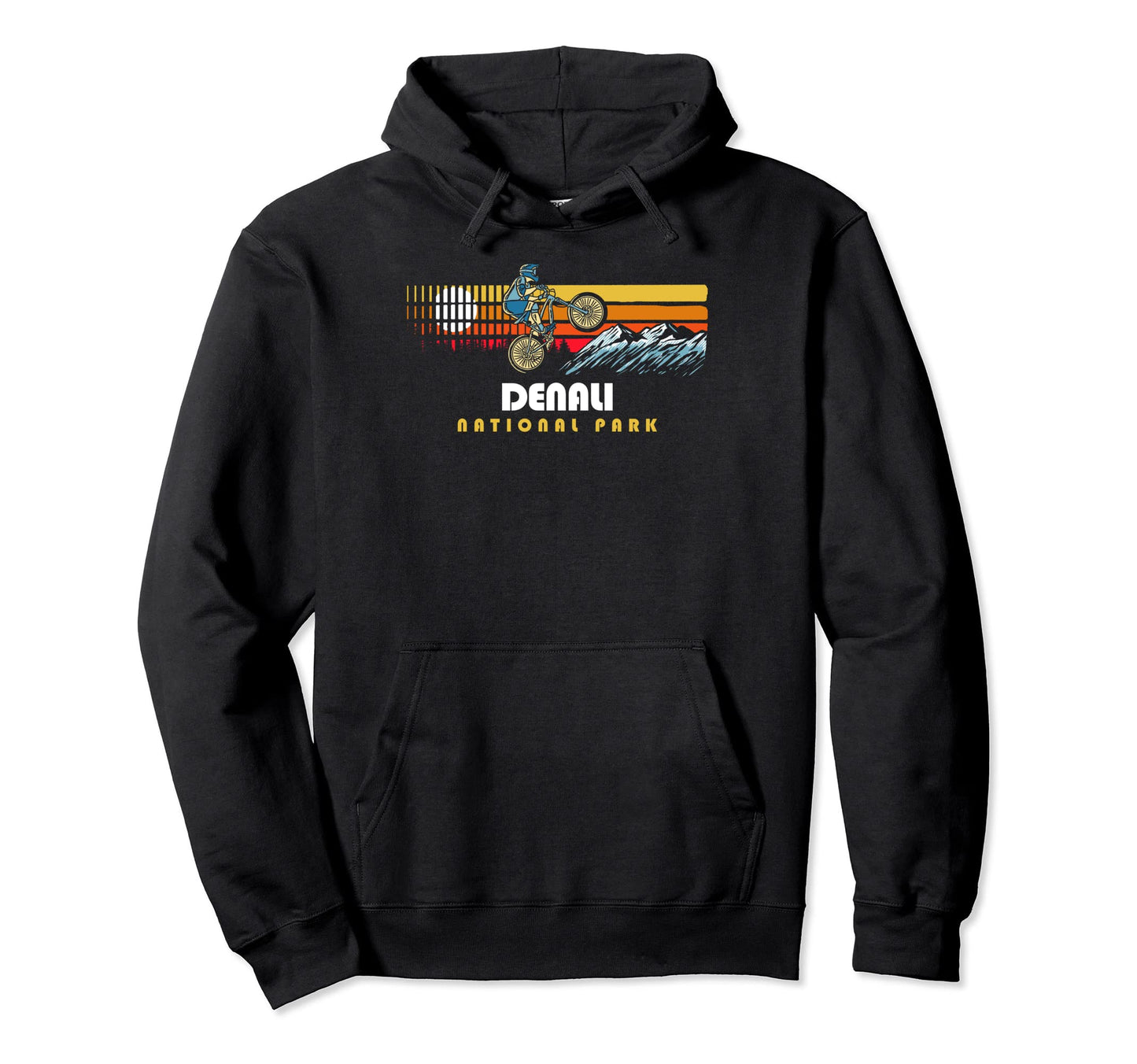 80S Denali National Park Mountain Biker Hoodie - Trendy Graphic Unisex - T-Shirt, Sweatshirt, Hoodie