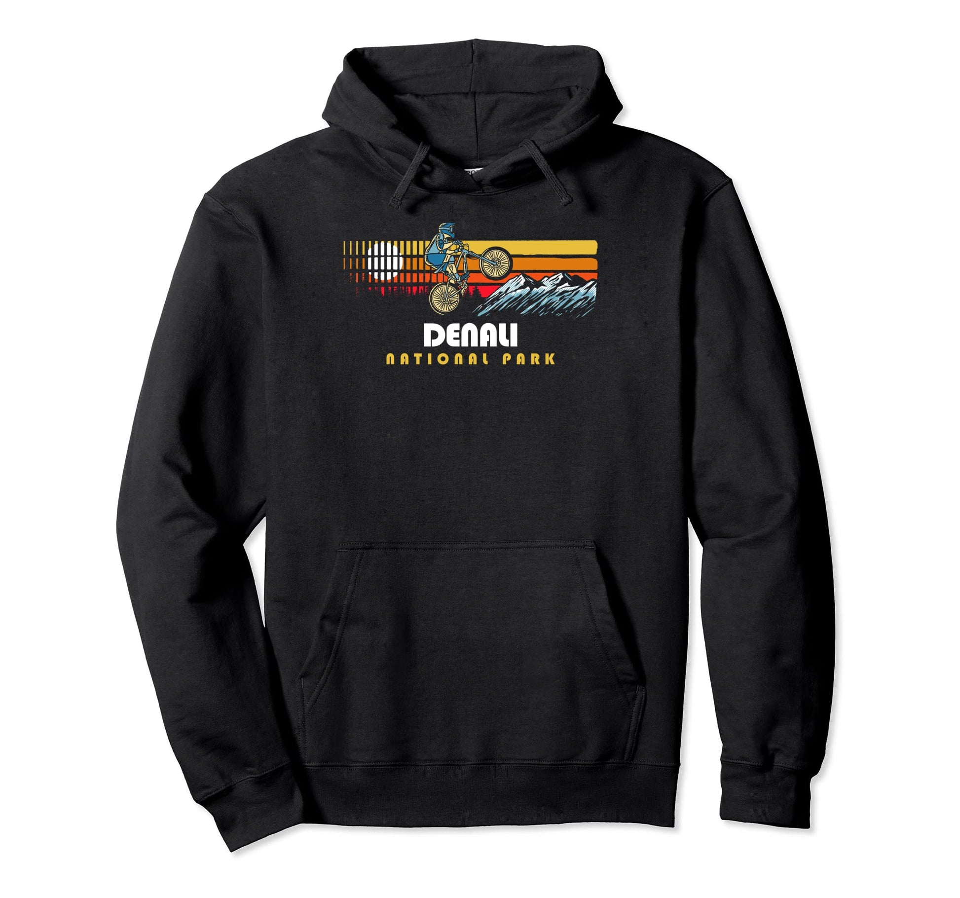 80S Denali National Park Mountain Biker Hoodie - Trendy Graphic Unisex - T-Shirt, Sweatshirt, Hoodie