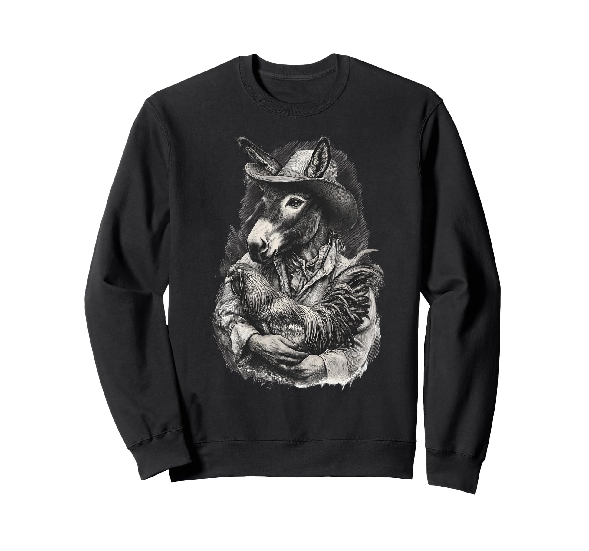 Country Cowboy Donkey Rodeo Cowgirl Sweatshirt - Unique Graphic Unisex - T-Shirt, Sweatshirt, Hoodie