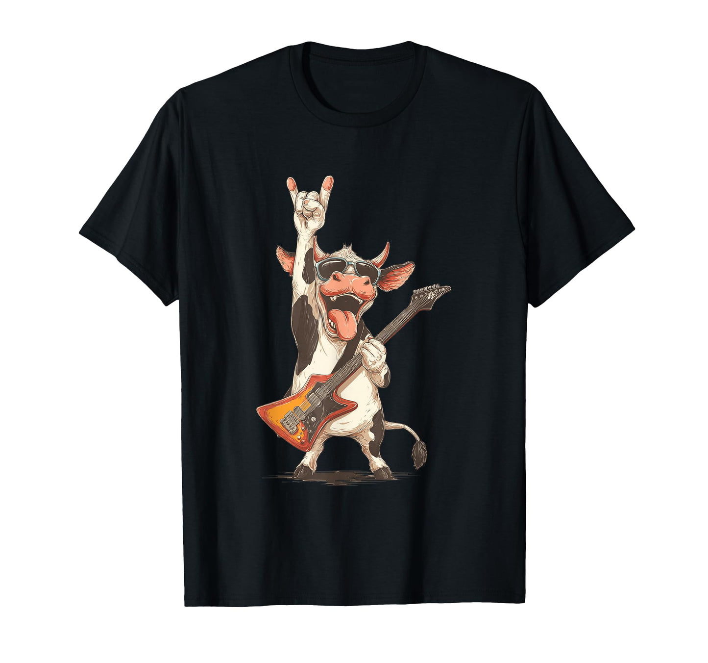 Funny Cow Playing Guitar Sunglasses Rock T-Shirt - Unique Graphic Unisex - T-Shirt, Sweatshirt, Hoodie