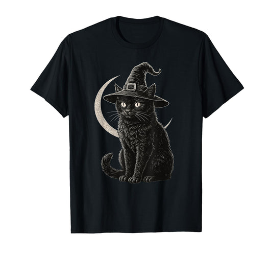 Black Cat Witch Hat Moon Coquette T-Shirt - Casual Everyday Wear Men Women - T-Shirt, Sweatshirt, Hoodie