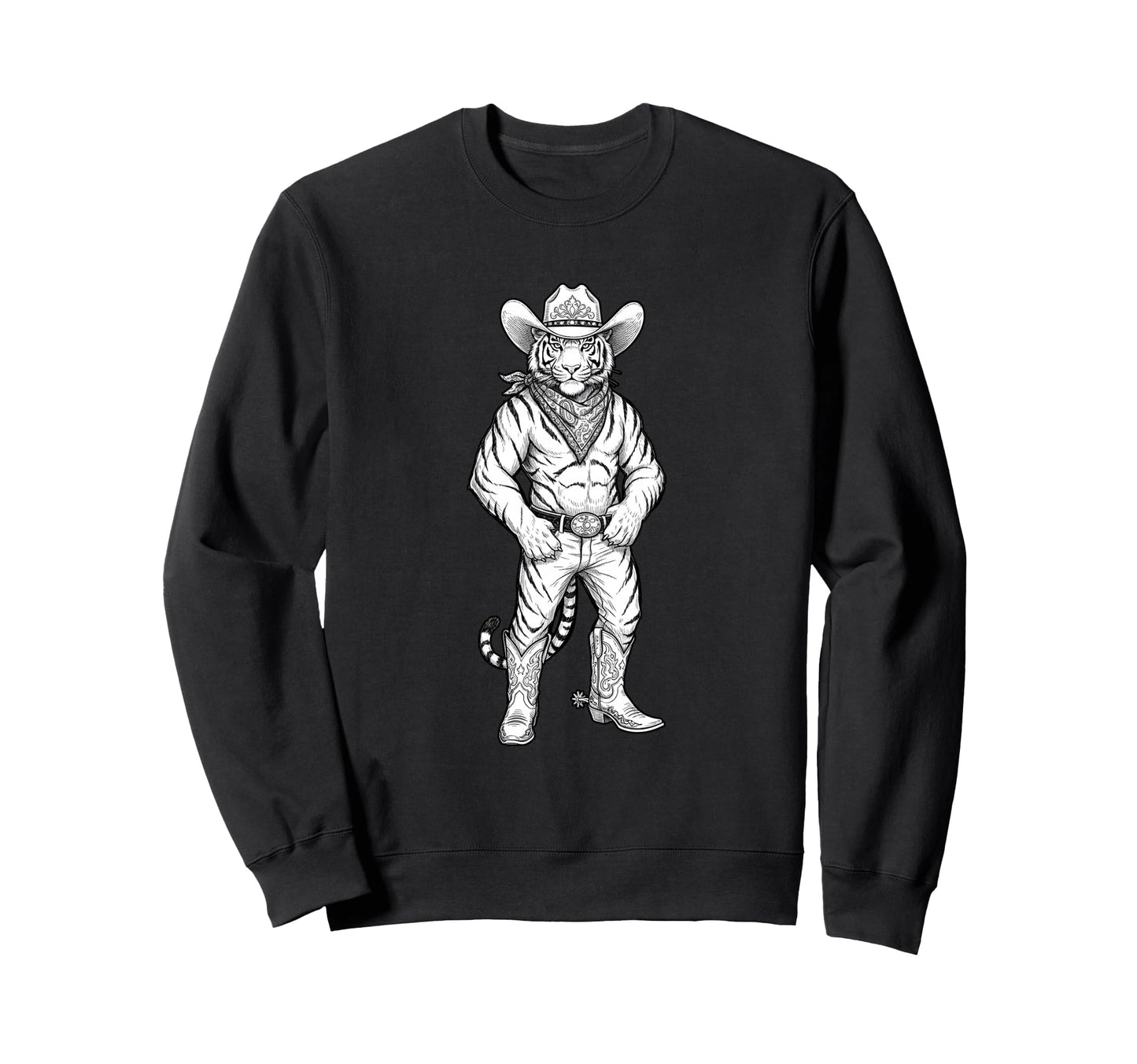 Howdy Tiger Cowboy Western Country Sweatshirt - Fun Novelty Design Unisex - T-Shirt, Sweatshirt, Hoodie