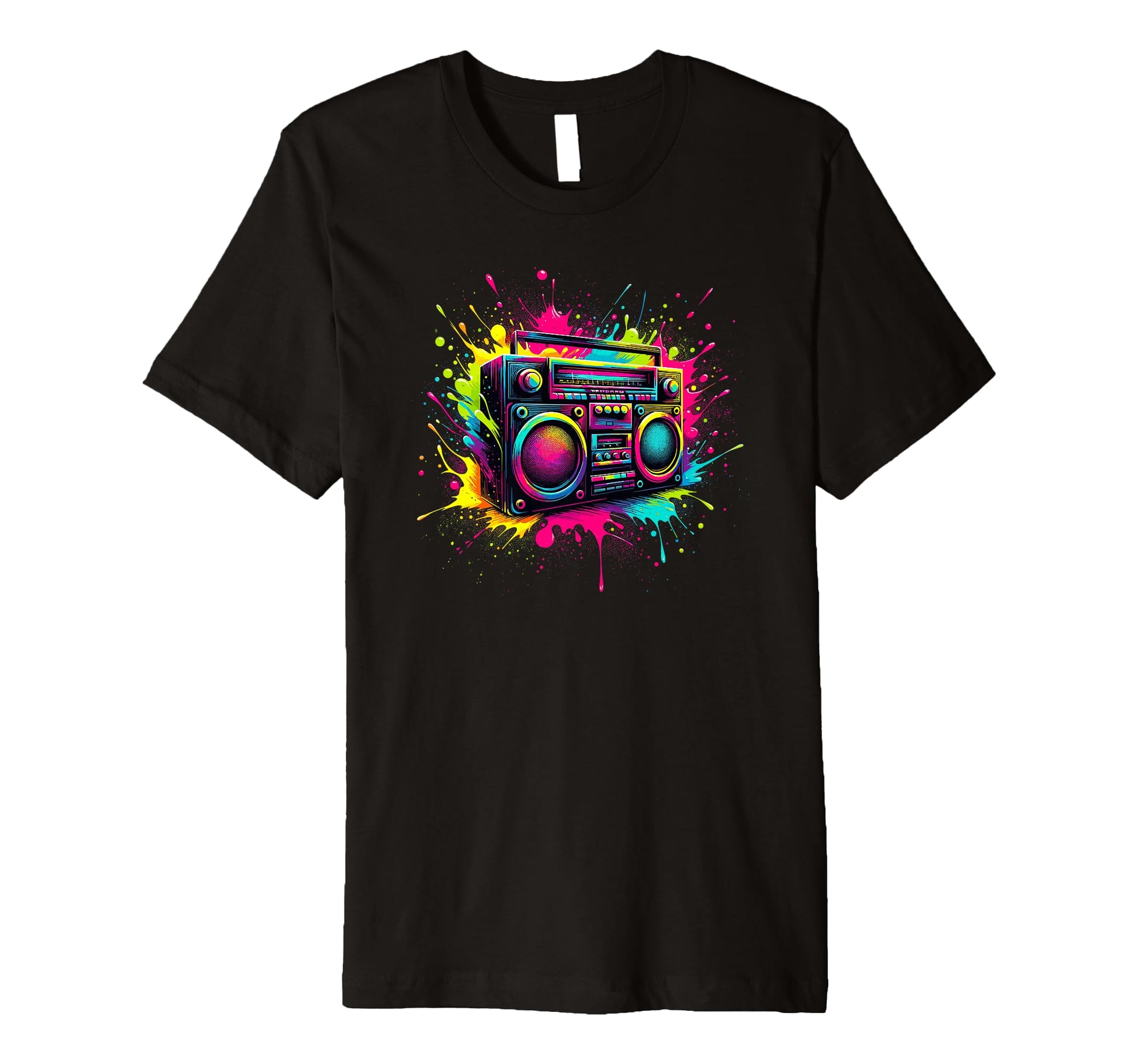 Splash Art Boombox Old School 80S T-Shirt - Novelty Apparel for Adults - T-Shirt, Sweatshirt, Hoodie