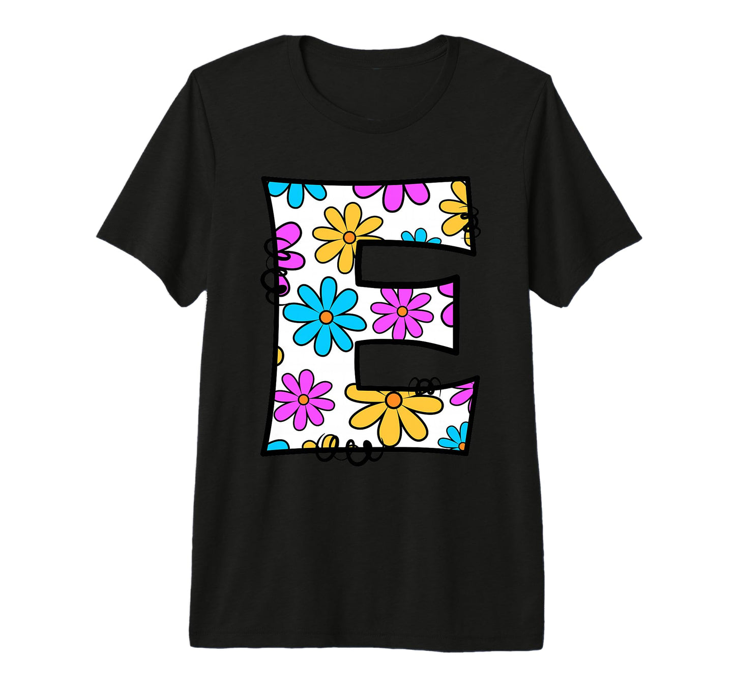 Letter E Floral Daisy Colorful T-Shirt - Novelty Apparel Men Women - T-Shirt, Sweatshirt, Hoodie