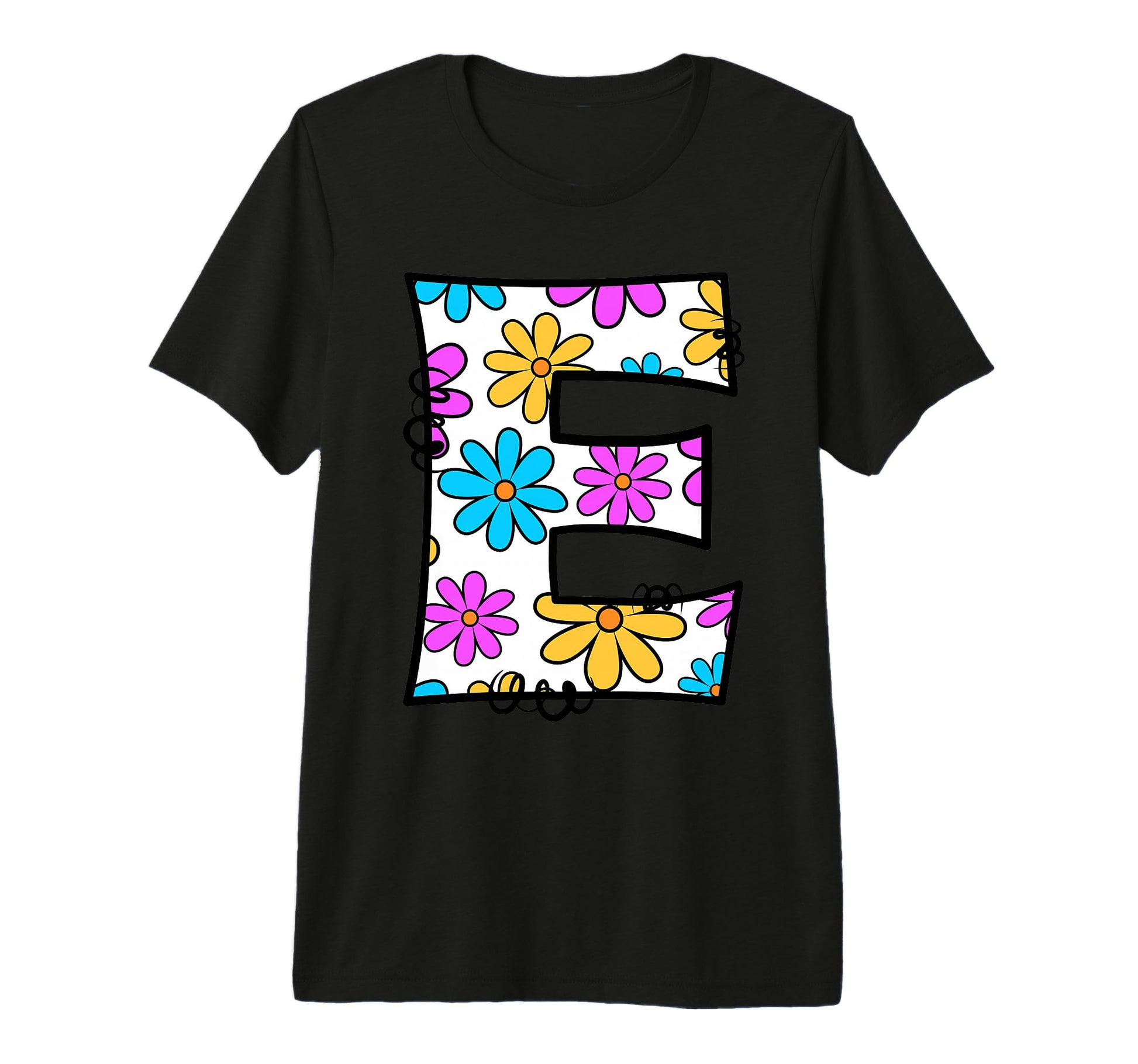 Letter E Floral Daisy Colorful T-Shirt - Novelty Apparel Men Women - T-Shirt, Sweatshirt, Hoodie