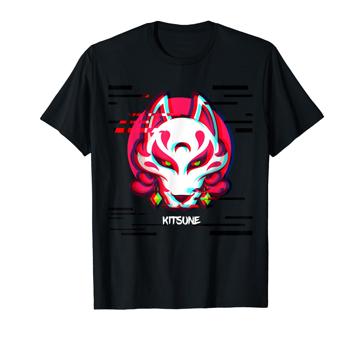 Kitsune Glitch Anime Aesthetic T-Shirt - Casual Everyday Wear for Adults - T-Shirt, Sweatshirt, Hoodie
