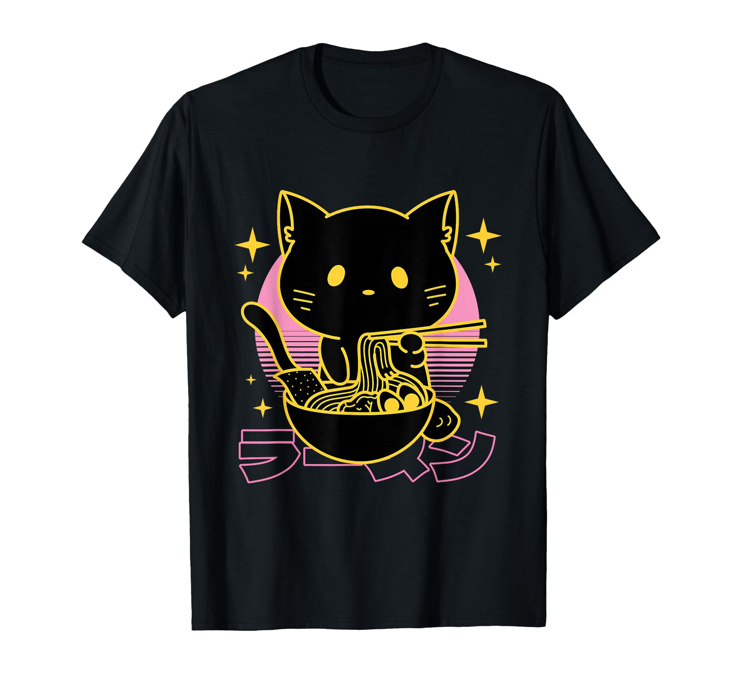 Cat Eating Ramen Noodles Japanese T-Shirt - Aesthetic Graphic Men Women - T-Shirt, Sweatshirt, Hoodie
