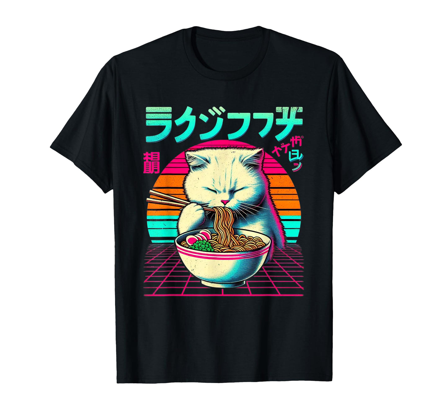Ramen Cat Vaporwave Japanese Aesthetic T-Shirt - Custom Art Print Unisex - T-Shirt, Sweatshirt, Hoodie