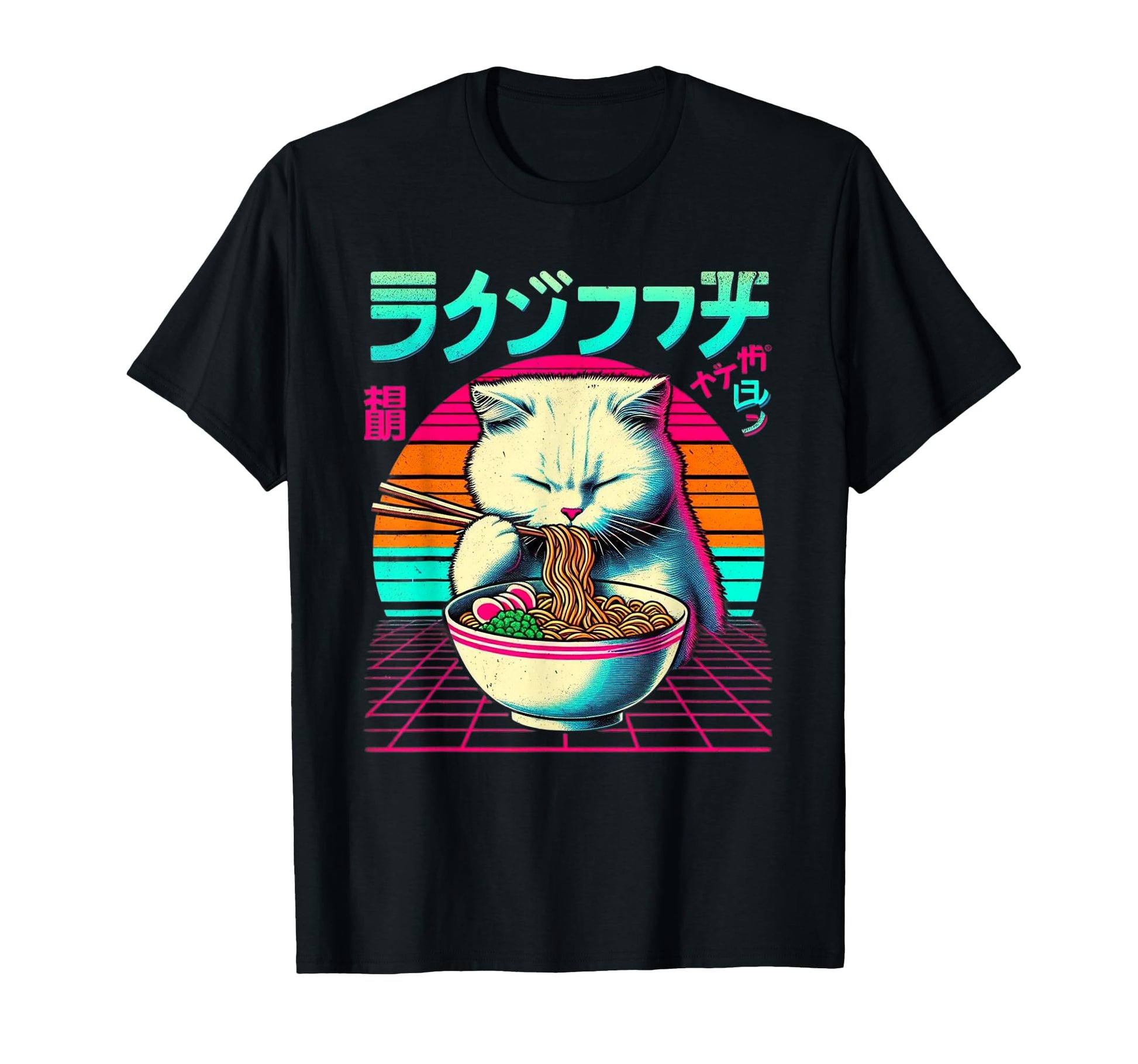 Ramen Cat Vaporwave Japanese Aesthetic T-Shirt - Custom Art Print Unisex - T-Shirt, Sweatshirt, Hoodie