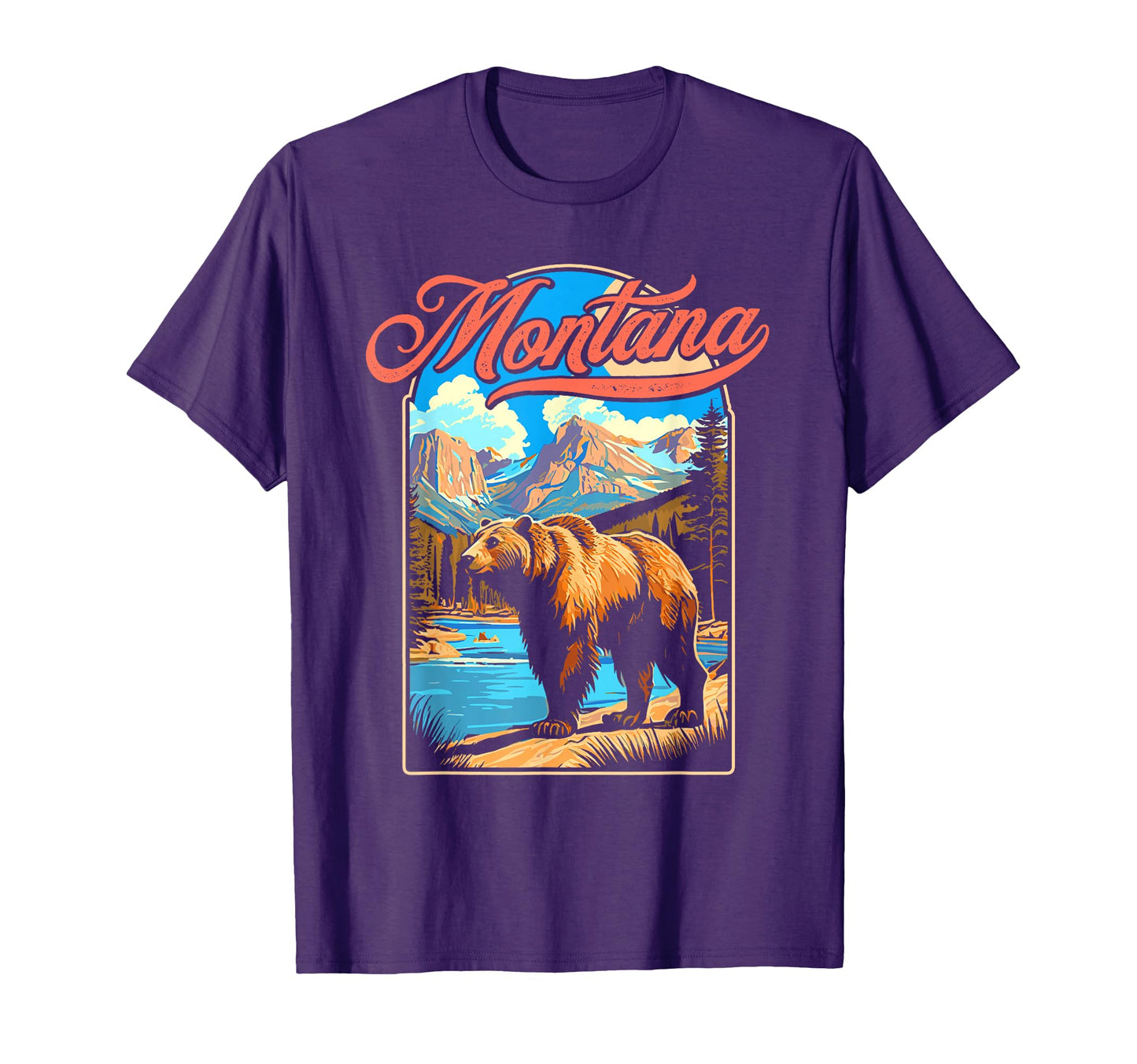 Grizzly Bear Montana Mountains 70S Vibe T-Shirt - Trendy Graphic Unisex - T-Shirt, Sweatshirt, Hoodie