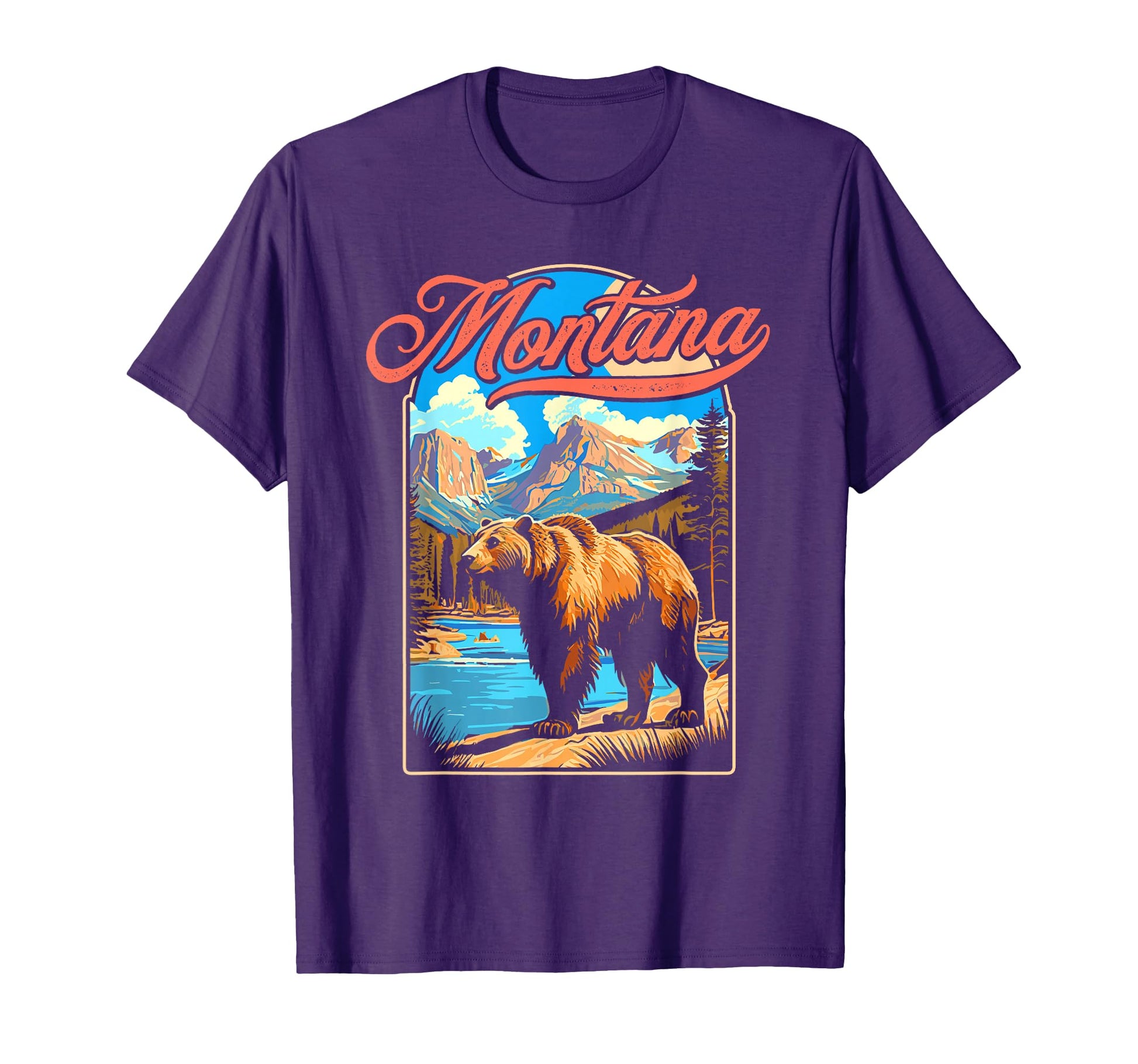 Grizzly Bear Montana Mountains 70S Vibe T-Shirt - Trendy Graphic Unisex - T-Shirt, Sweatshirt, Hoodie
