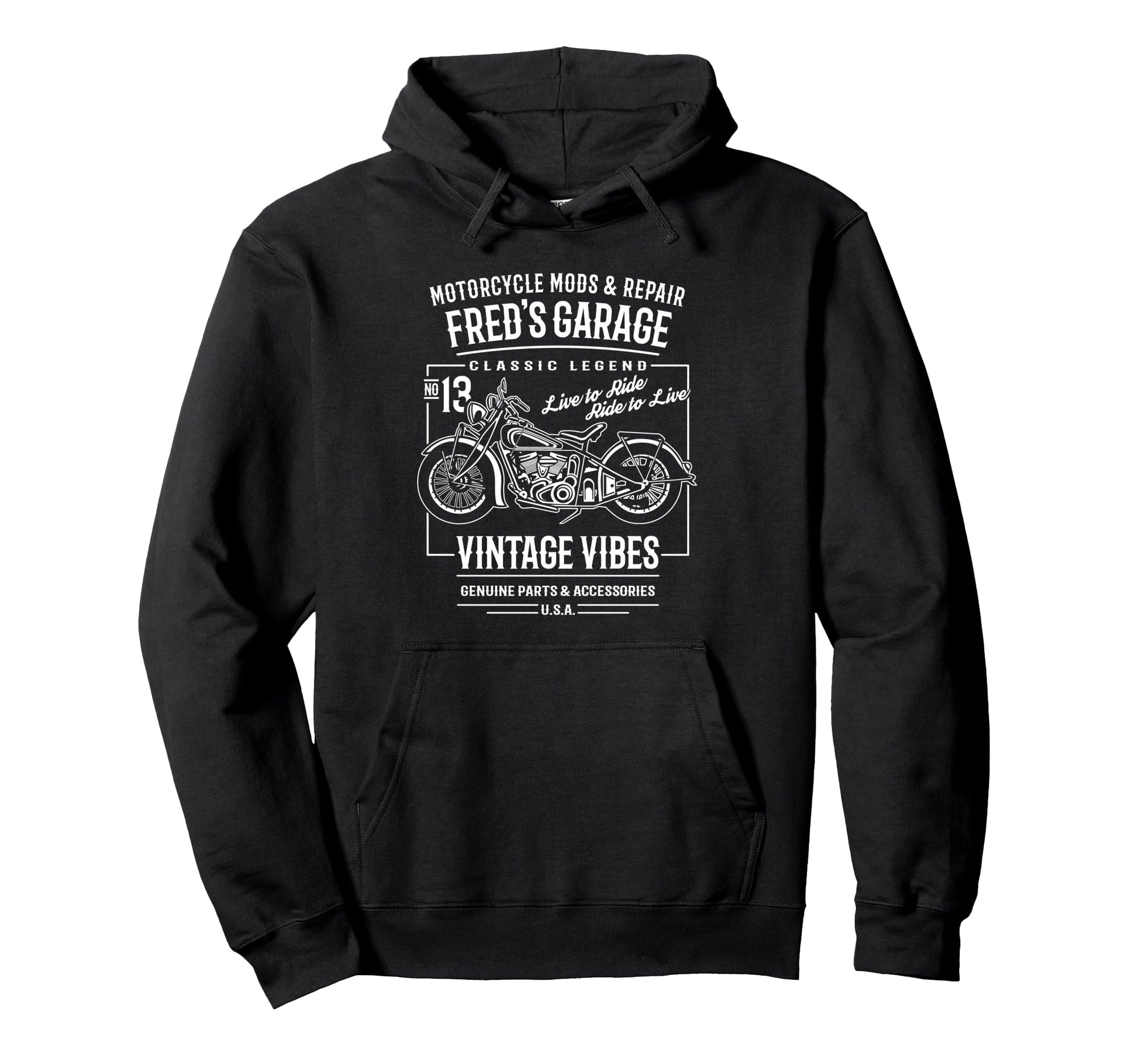 Freds Garage Motorcycle Name Fred Hoodie - Fun Novelty Design Men Women - T-Shirt, Sweatshirt, Hoodie